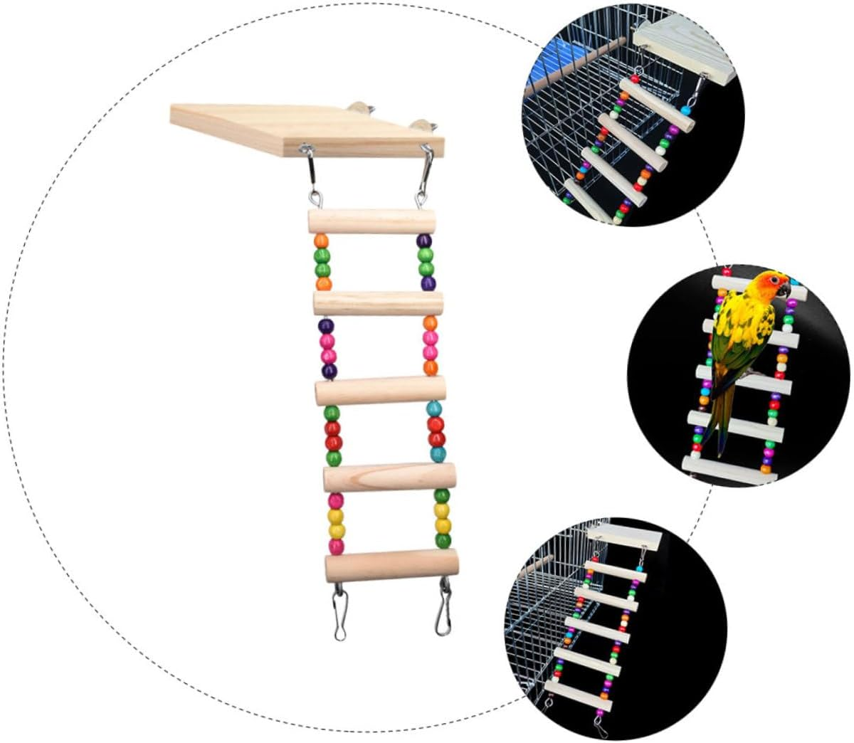 CLISPEED Parrot Standing Ladder Colored Wooden Climbing Swing for Birds Cockatiels Parakeets Lovebirds Training Playground Chewing Activity