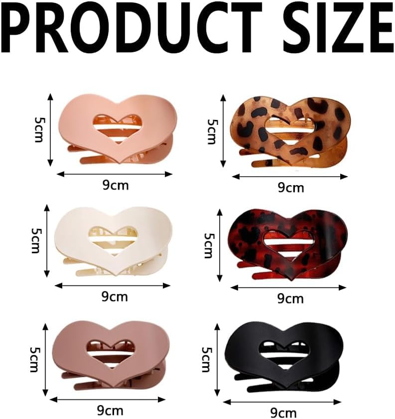 XFSRG Set of 6 Cute Hair Clips Women'S Heart Design Hair Clips Flat Curved Side Clips Elegant Hair Clips for Everyday Party Holiday (Multi-Colour)