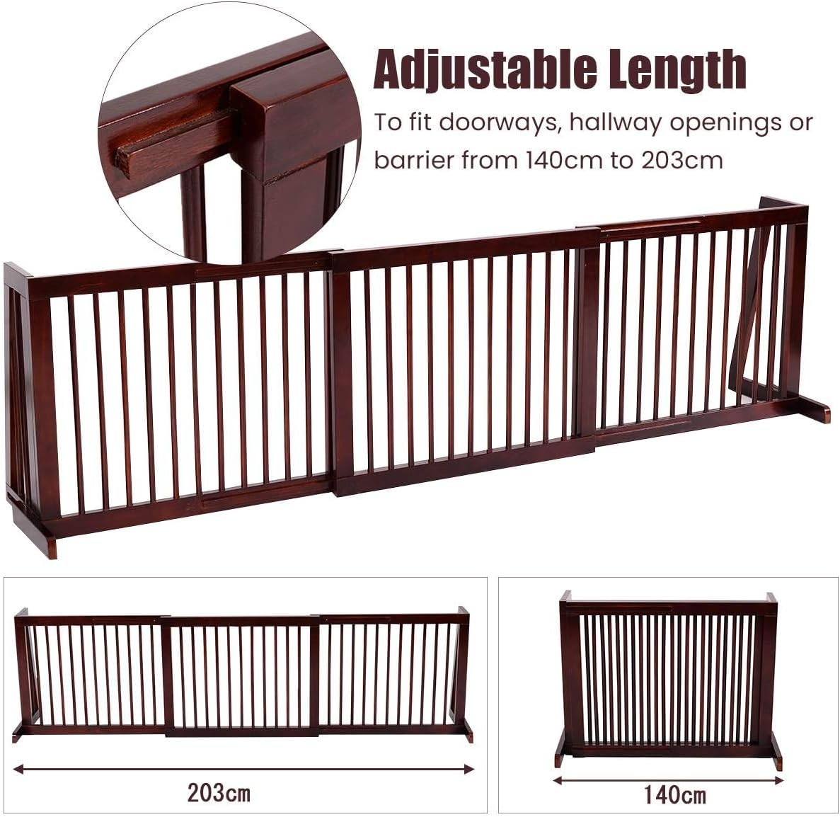 Costway 3 PCS Adjustable Pet Gate, Freestanding Pet Fence Made of Pine Wood, Step over Safety Gate for Small & Medium Pets, Non-Drilling Safety Gate for Stairs, Doorway, Corridor, Hallway, Kitchen image number 6