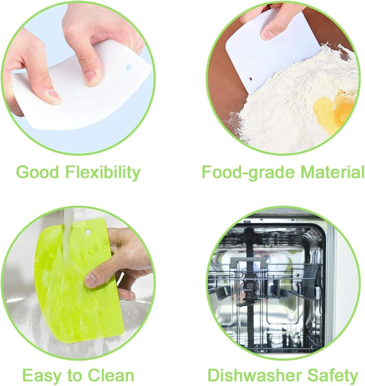 3 PCS Stainless Steel Plastic Dough Pastry Bench Cutter Scraper, Pastry Cutter Plastic Scraper Smoother Cake Spatula Cream Scraper for Bread Pizza Cake Dough Baking