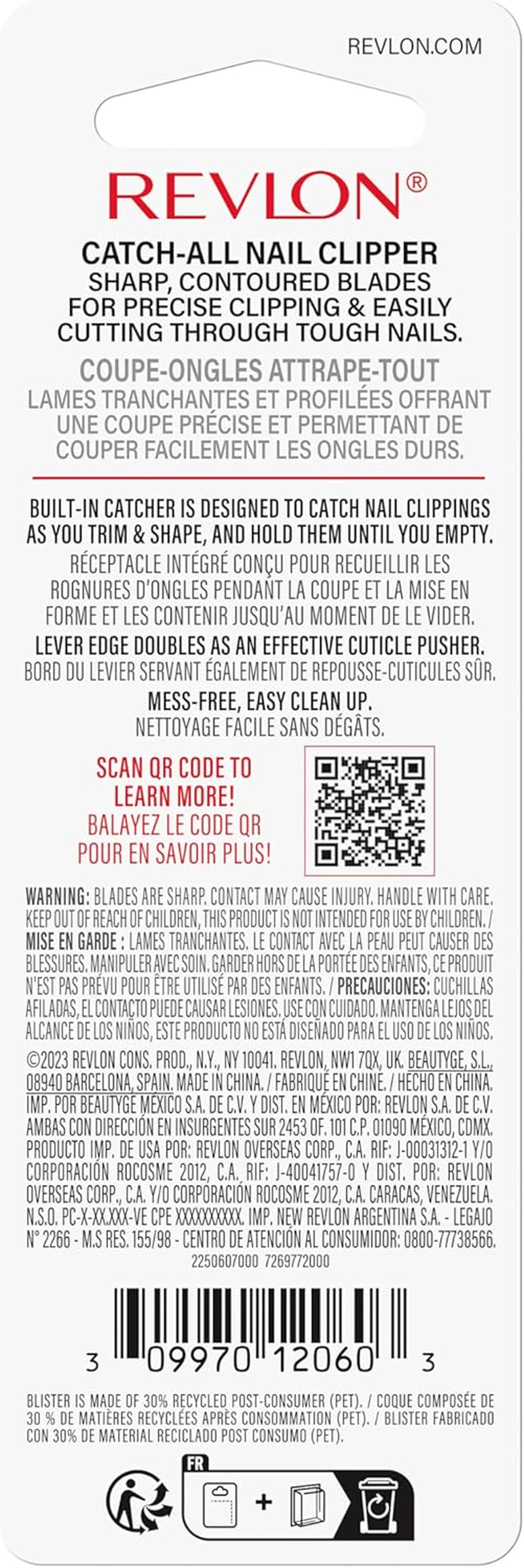 Revlon Catch-All Nail Clipper, Manicure Tool with a Contoured Blade & Built-In Nail Catcher for Mess-Free Grooming, 1 Count image number 1