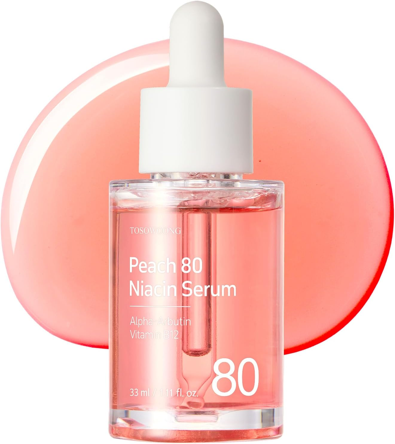 TOSOWOONG Peach 80 Niacin Serum, 5% Niacinamide, Alpha-Arbutin, Vitamin B12, Glass Skin, Hydrating Face Serum for Dark Spots, Pore Minimizer, Uneven Tone, Dullness, Korean Skincare, 33Ml / 1.11 Fl. Oz.