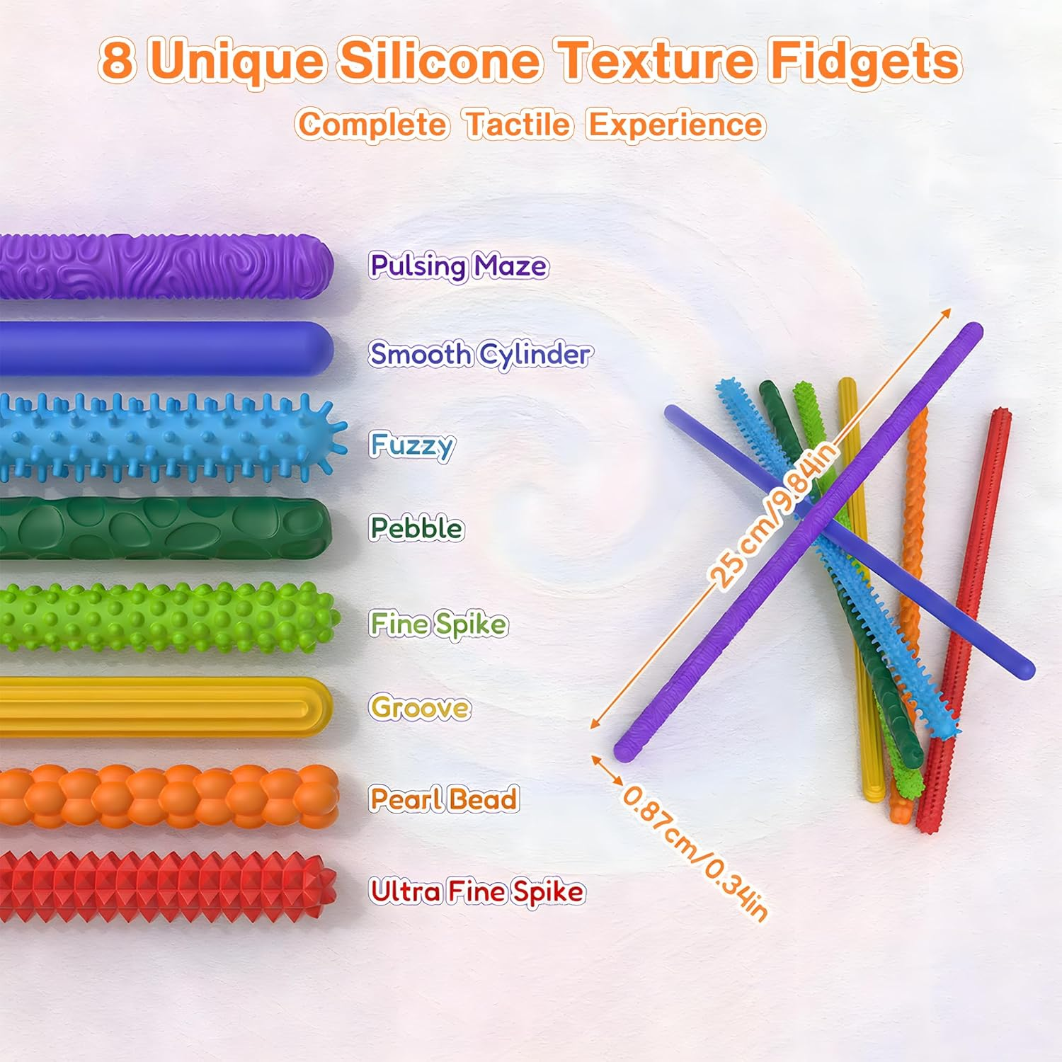 Fidget Toys Sensory Stick: 8 Pack Flexible Sensory Sticks Toys for Kids,Calm down Travel Airplane Toy, Quiet Stress Relief Bendable Fidgets for Autism ADHD, Christmas Stocking Stuffers & Birthday Gift image number 5