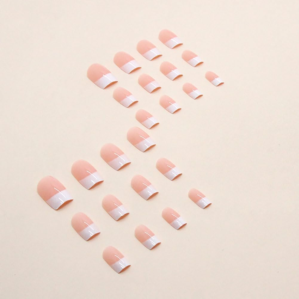 LOPHE 24 Pcs Press on Nails Fake Nails Square Short French False Nails Nude Pink Nail Stickers for Women and Girls Nail Art F image number 5