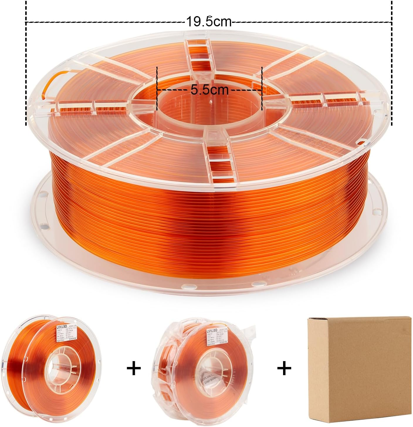 LVVJ3D Transparent Clear PETG 3D Printer Filament, Easy to Print Clear Orange PETG Filament 1.75Mm, Clean Wound Dimensional Accuracy +/-0.03Mm, 1Kg/Spool - Clear Petg Orange image number 3