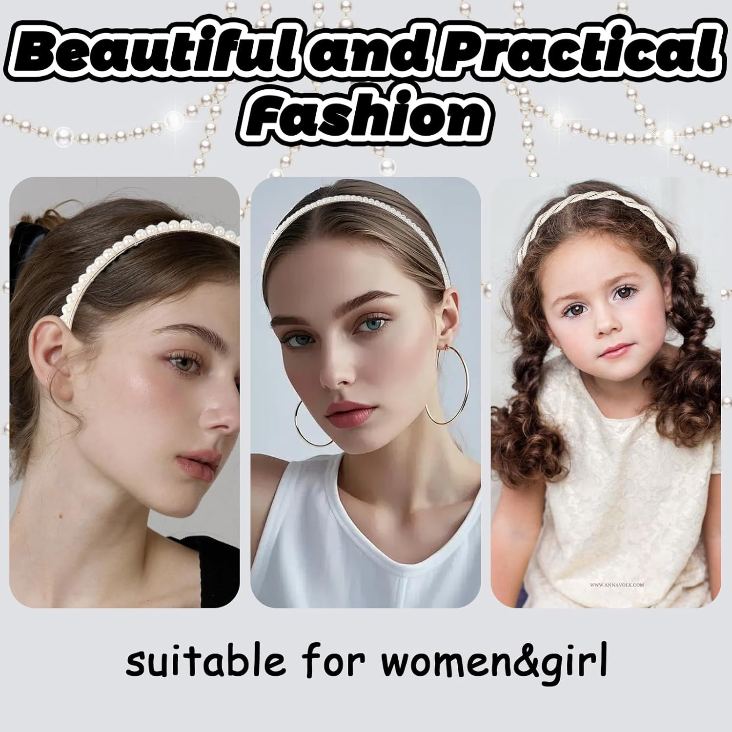 5 Pcs Pearl Headbands for Women Girls White Pearl Non Slip Hairbands Fashion Bridal Headband for Wedding Bridal Hair Hoop Party Pearls Hair Accessories for Women Girls image number 4
