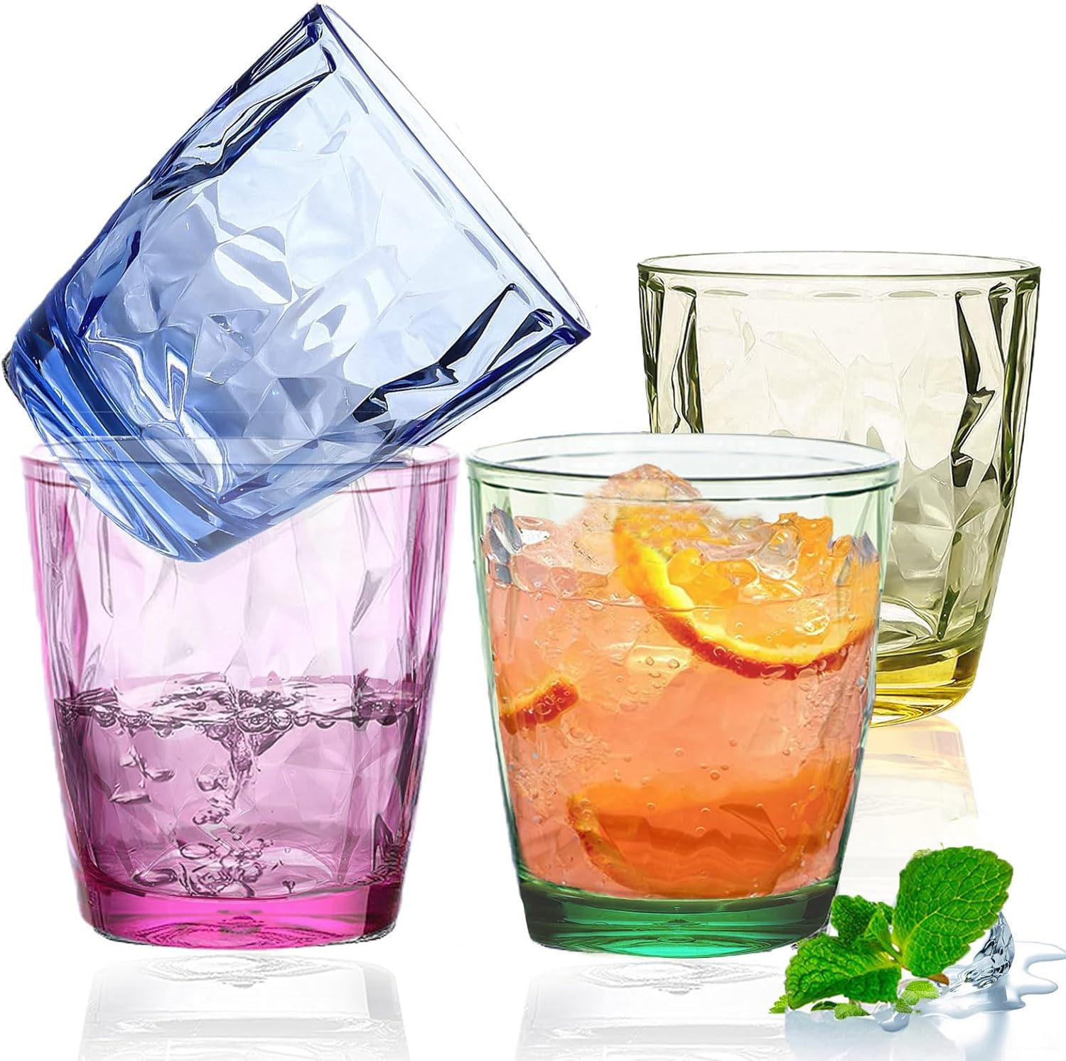 600Ml Plastic Tumblers, Large Capacity Water Cups Acrylic Drinking Glasses Tumblers, 20 Oz Unbreakable Picnic Drinkware, Stackable Glassware Cocktail Glasses for Beach Party Beer, Tea, Juice, 4 Pcs
