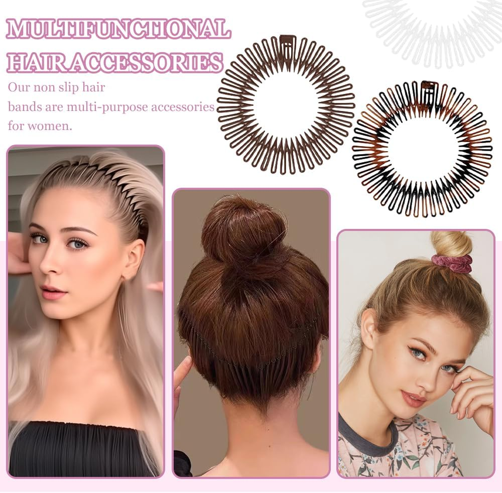 TRKETK Pack of 10 Fully Circular Stretch Plastic Hair Combs Adjustable Elastic Comb Hair Bands Stretch Comb Headband Hair Band Holder Vintage Inspired Hair Accessories for Women image number 5