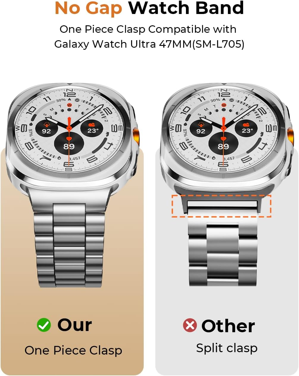 SUNDAREE Band Compatible with Samsung Galaxy Watch Ultra 2024/2025 47Mm,No Gap Men Woman Stainless Steel Metal Replacement Bracelet Smartwatch Strap for Galaxy Watch Ultra Sm-L705,Silver image number 2