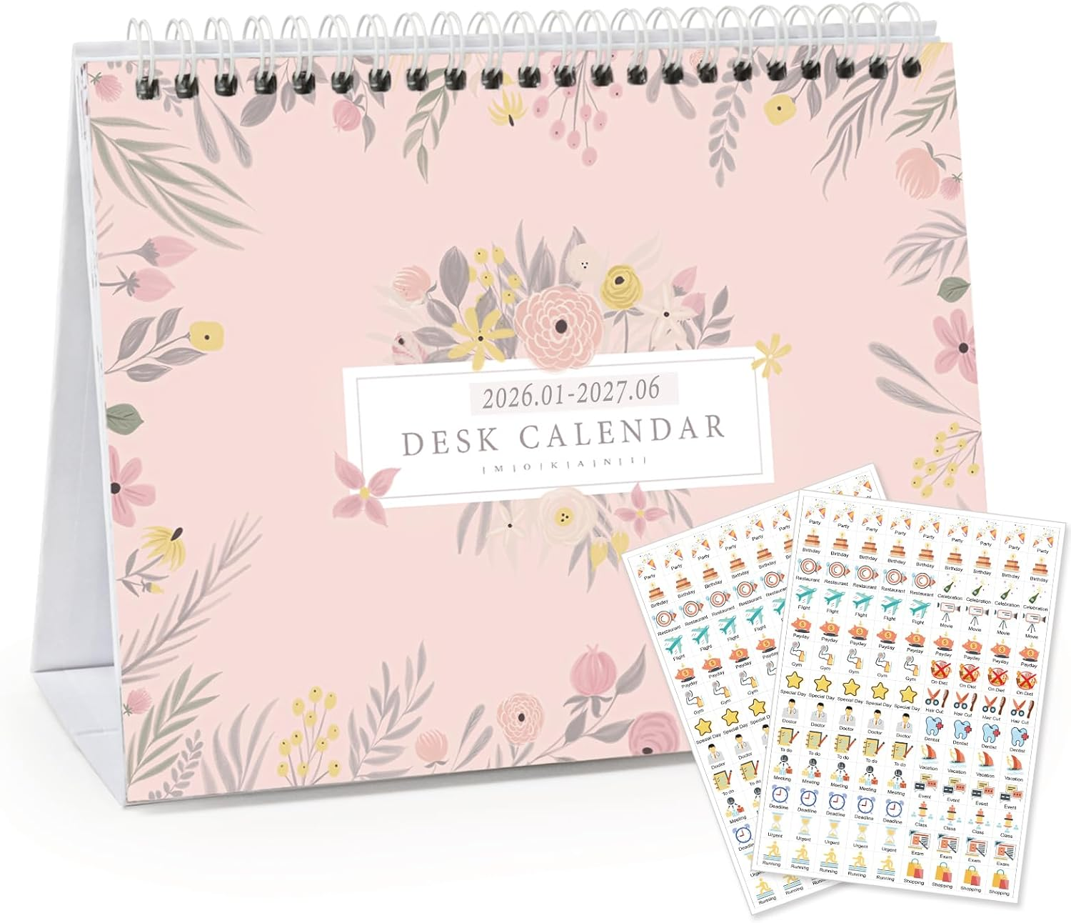 Mokani Desk Calendar 2026-2027, Small Monthly Desktop Calendar 2026 from Jan.2026 to Jun.2027, Academic Year Standing Desk Calendars with Stickers(8"X6") image number 1