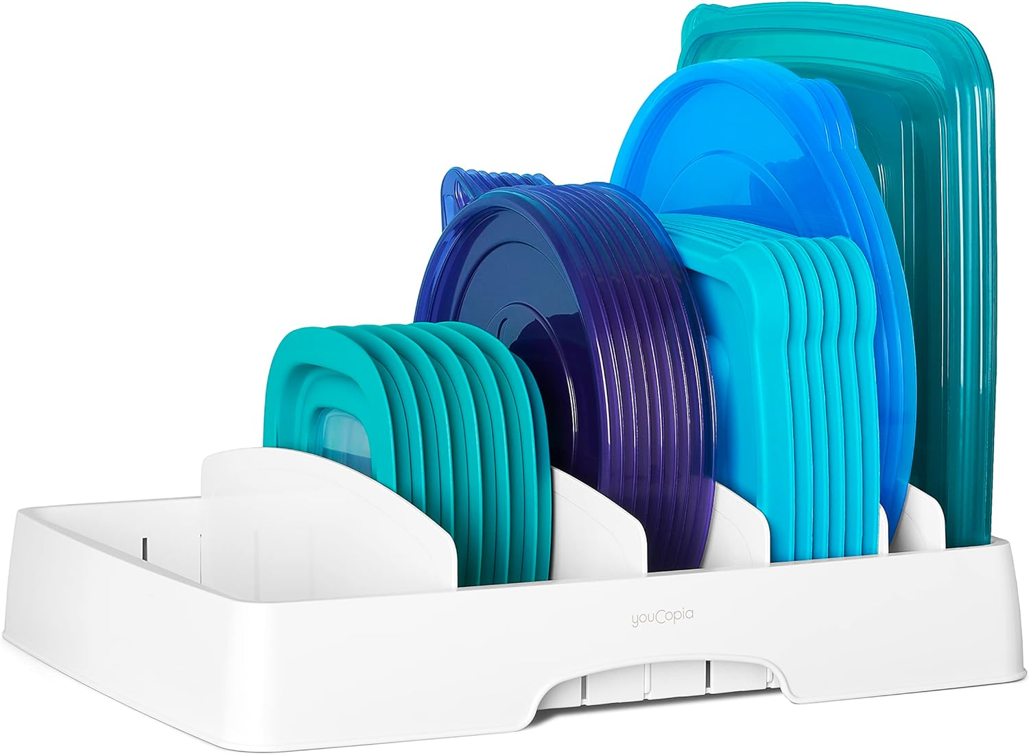 Youcopia Storalid Food Container Lid Organizer, Large, Adjustable Plastic Lid Storage for Kitchen Cabinets, White image number 1