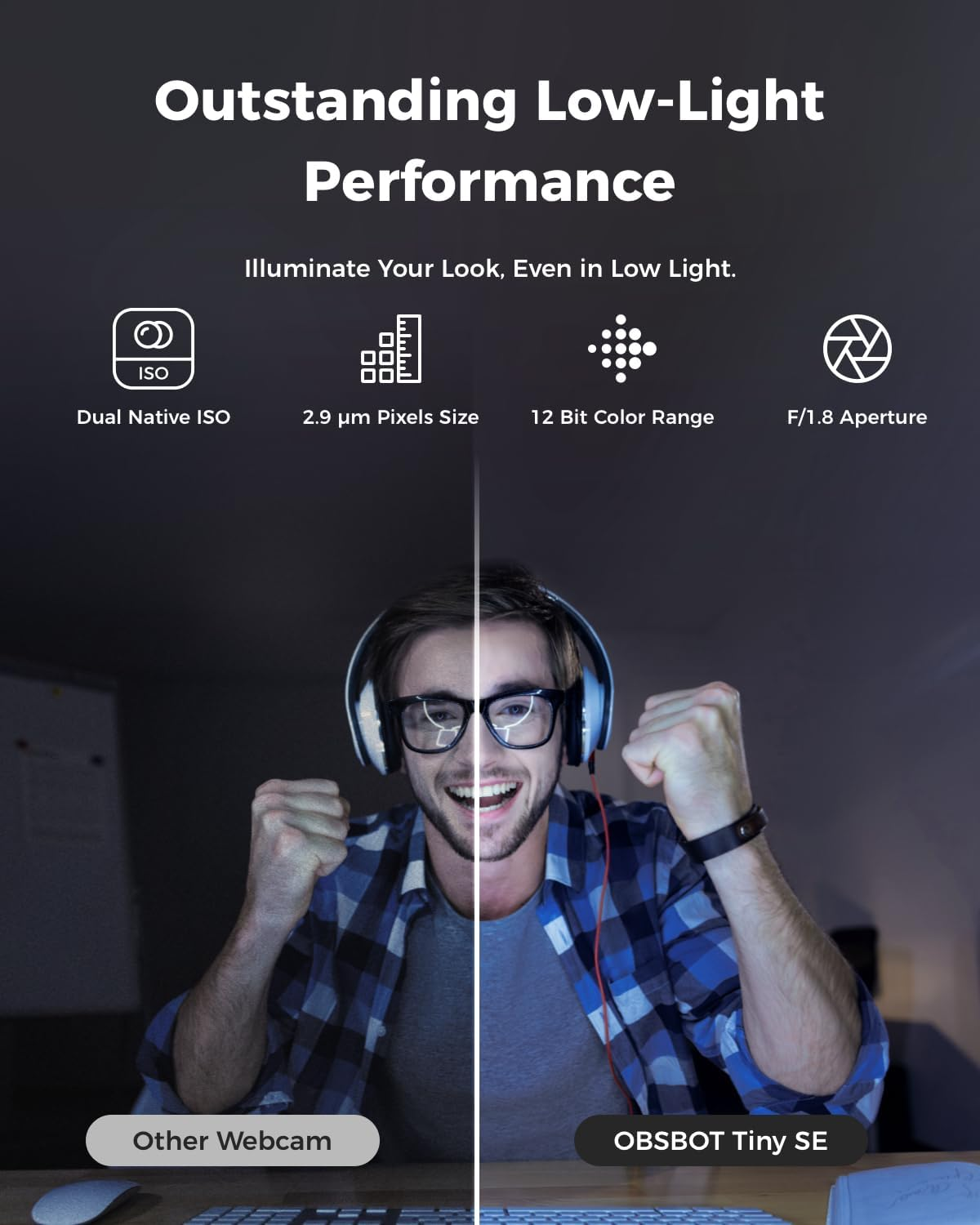 OBSBOT Tiny SE 1080P 100FPS Webcam for PC, AI Tracking PTZ Streaming Camera with 1/2.8" Sensor, Gesture Control, Dual ISO, Staggered HDR, Web Camera for Desktop Computer, Laptop, Meeting, Video Calls image number 6