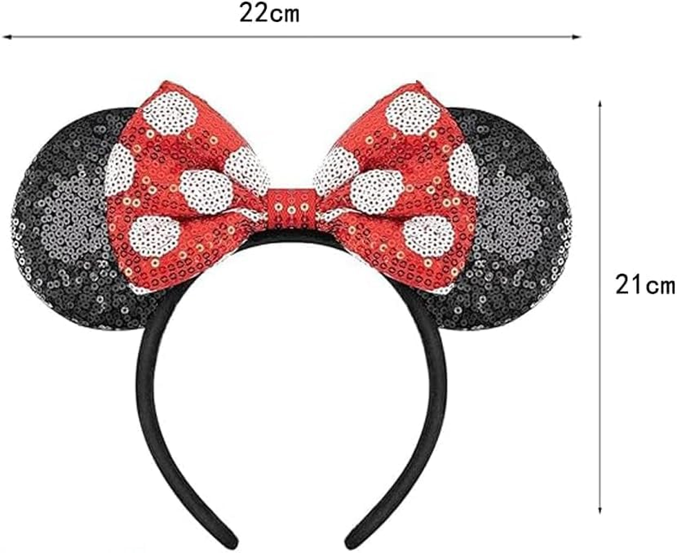 2 PCS Mouse Costume Ears with Red and Dot Bow Headbands for Girls and Women&rsquo;S Party