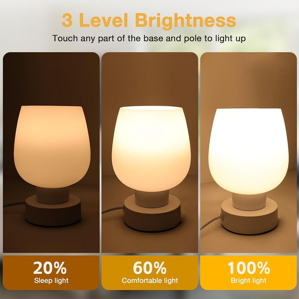 Clora Touch Bedside Table Lamp Modern Lamp for Bedroom Living Room Nightstand Desk Lamp with White Opal Glass Lamp Shade Warm LED Bulb 3 Way Dimmable image number 5