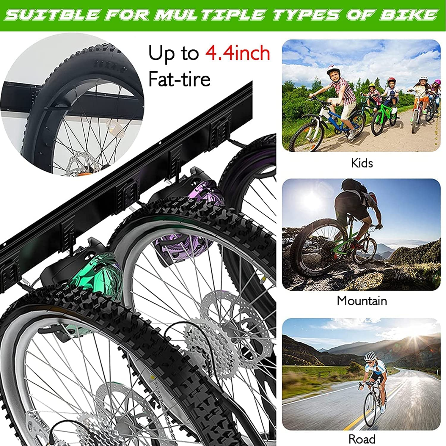 Bike Storage Rack Wall Mount Garage Bike Hanger for 4 Bicycles Adjustable Bike Hooks Fits All Mountain and Road Bike Indoor Outdoor Garage Storage image number 1