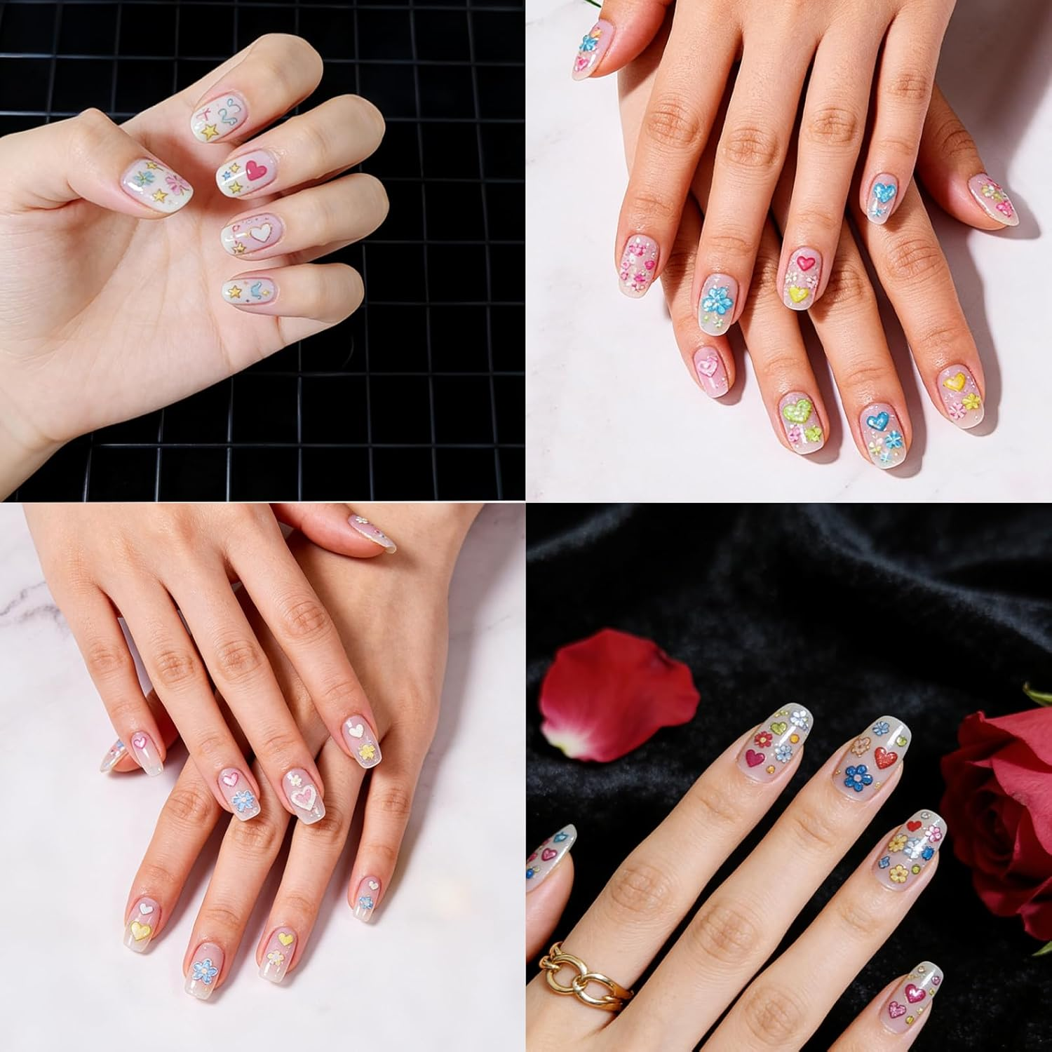 30 Sheets 3D Colorful Flower Nail Art Stickers &ndash; Self-Adhesive Floral, Daisy, Heart & Bow Tie Nail Designs for Manicure & Nail Decoration image number 5