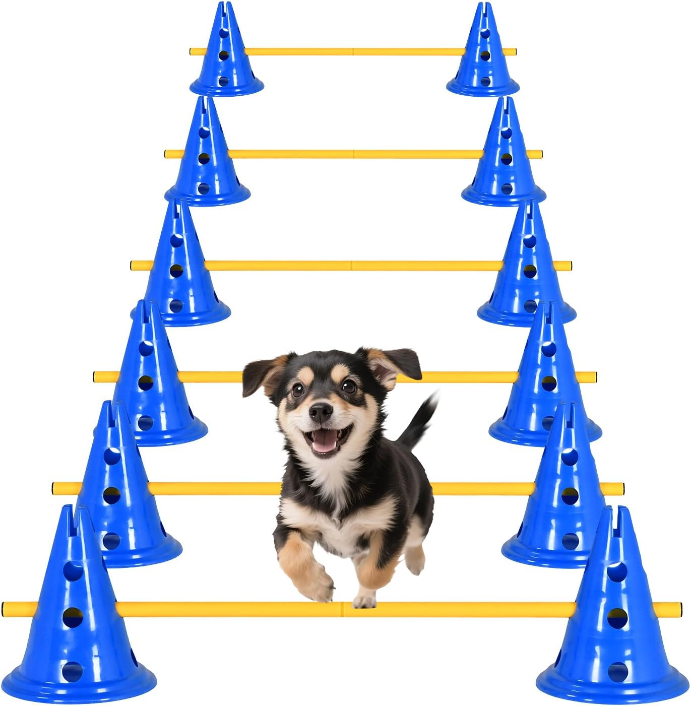 Advwin Dog Agility Hurdle Cone Set, Adjustable Dog Agility Course Backyard Set Include 12 Agility Cones 6 Agility Rods, Training Equipment Obstacle Training for Pet Outdoor Games with Carry Bag image number 2