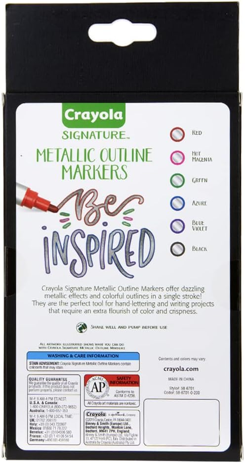 6Pc Crayola Signature Metallic Outline Markers Paint Crafts Kids/Children 8Y+ image number 2