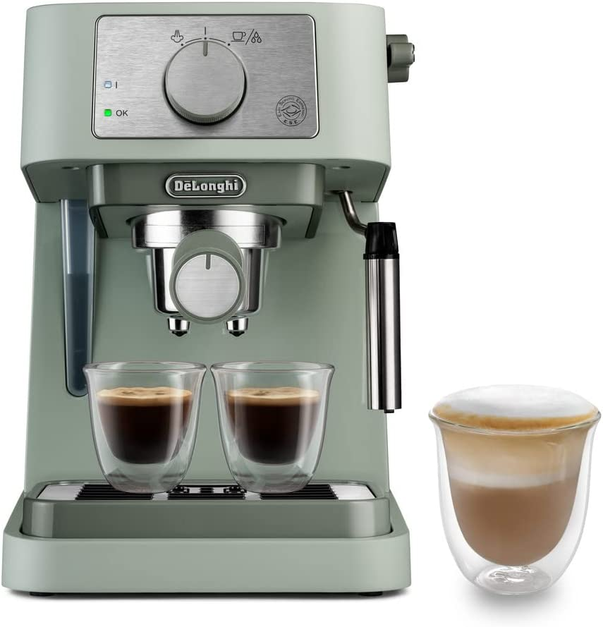 De'Longhi Manual Coffee Machine Stilosa EC260.GR, 15 Bar Pressure, Cappuccino System, Automatic Switch-Off, Compatible with ESE Pods, 2 Level Tray, Capacity 1L, Green