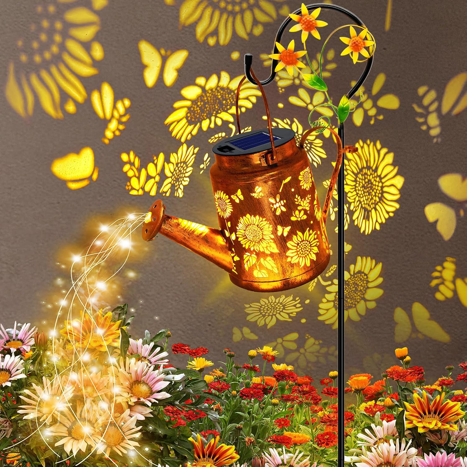 Solar Watering Can with Lights, Outdoor Garden Decor Sunflower Solar Garden Lights for Outdoor Pathway Yard Lawn Patio Party, Waterproof Gardening Decorations Gifts for Mom Grandma Women Birthday image number 6
