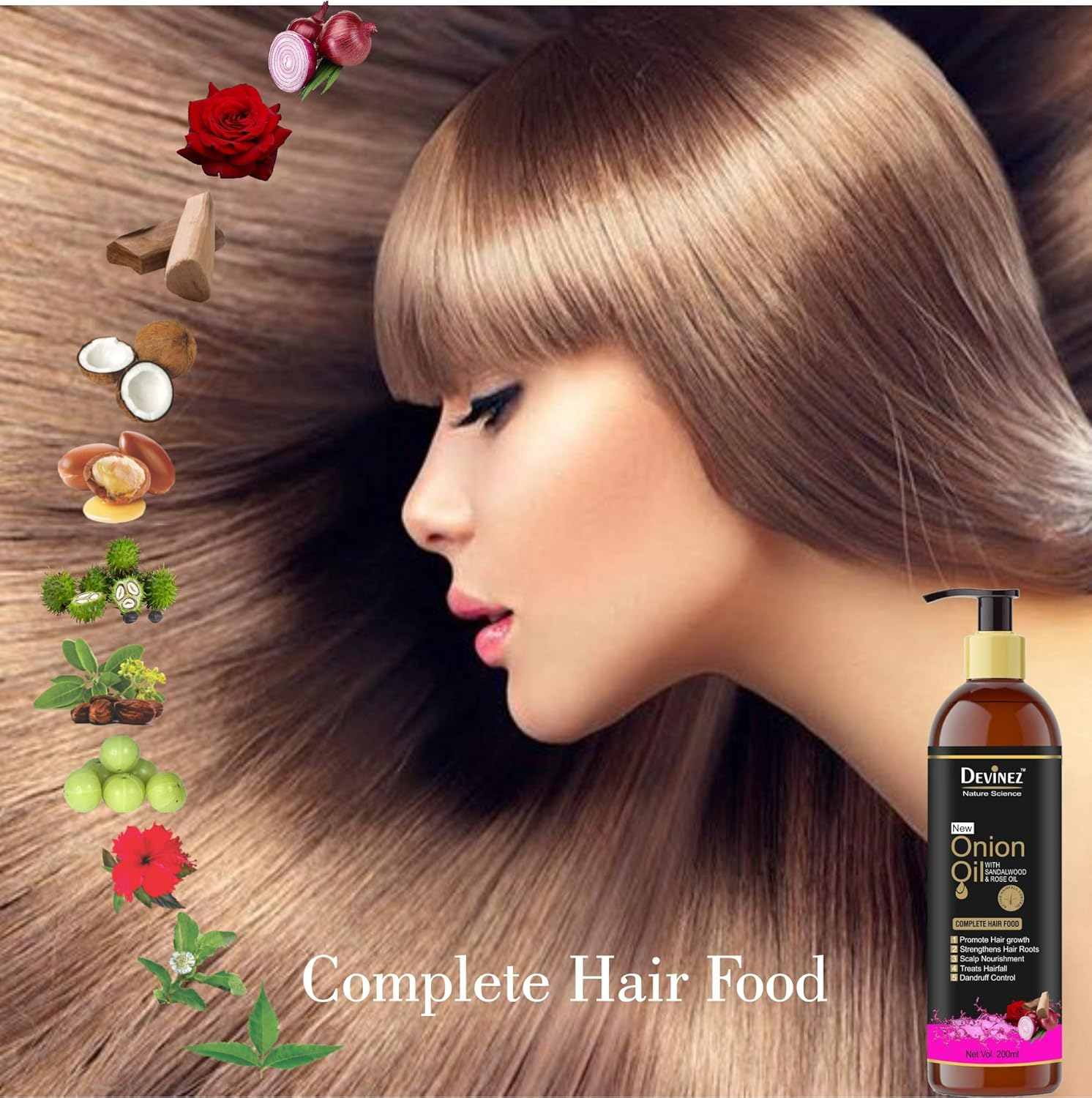 Devinez Onion Hair Oil Nourishing Hair Fall Care with Real Onion Extract to Control Intensive Hair Fall and Dandruff, 200Ml image number 5
