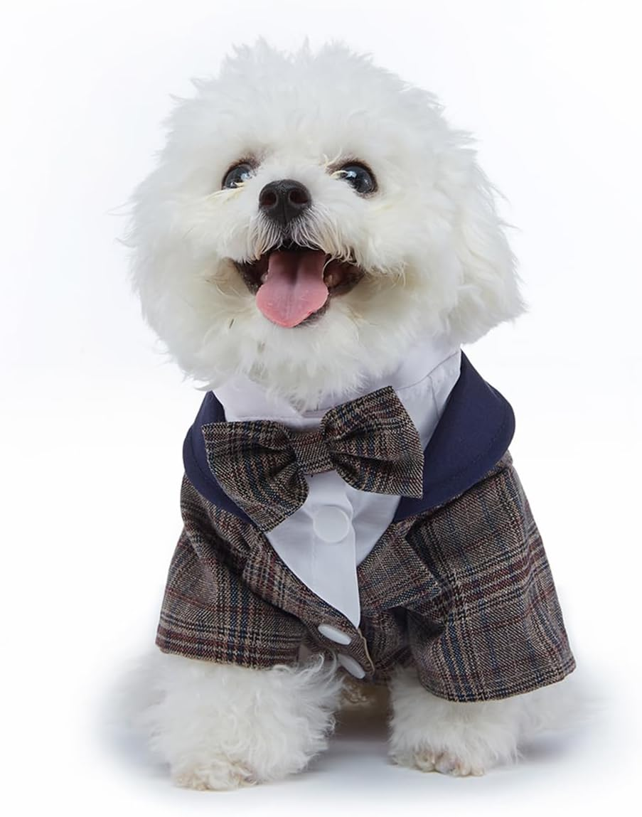 Small Dog Tuxedo, Dog Wedding Suit Puppy Formal Shirt, Dog Suit Formal Tuxedo with Black Bow Tie Small Medium Dogs Outfit for Party Birthday Festiva,Brown M image number 6