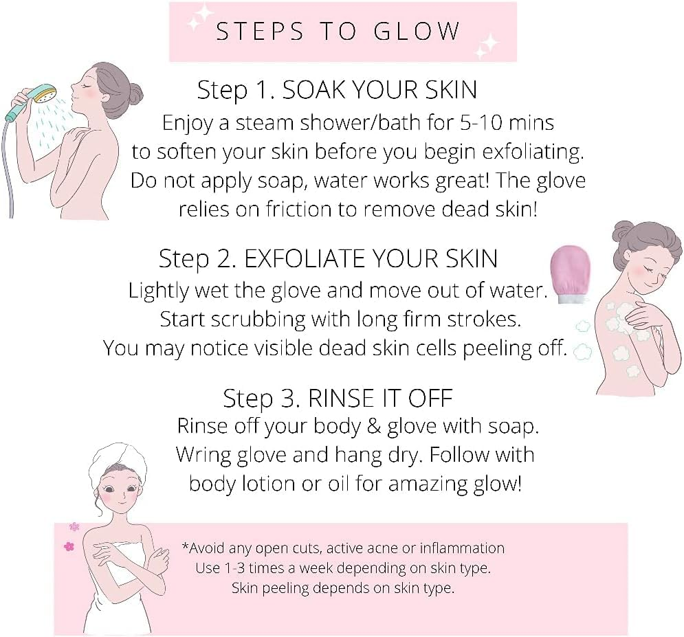 Exfoliating Glove (Pink),Powerful Exfoliating Bath Gloves with 100% Synthetic Silk Frosted Back Rubbing