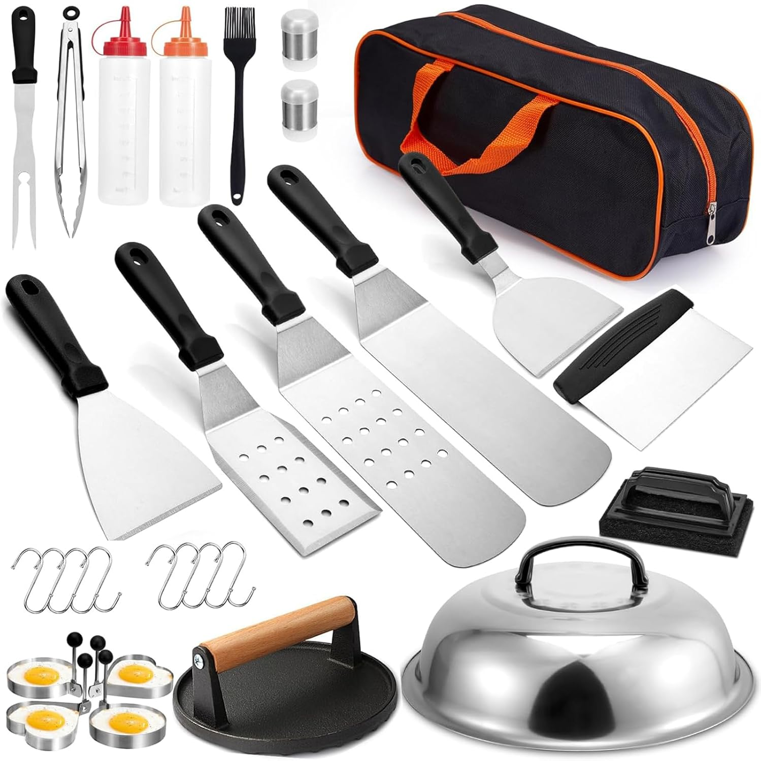 Daybreakaura Griddle Accessories Kit - 29 PCS for Blackstone and Camp Chef. Includes Metal Spatula Set, Burger Press, Melting Dome, Scraper, Tongs, Carry Bag for Outdoor BBQ image number 4