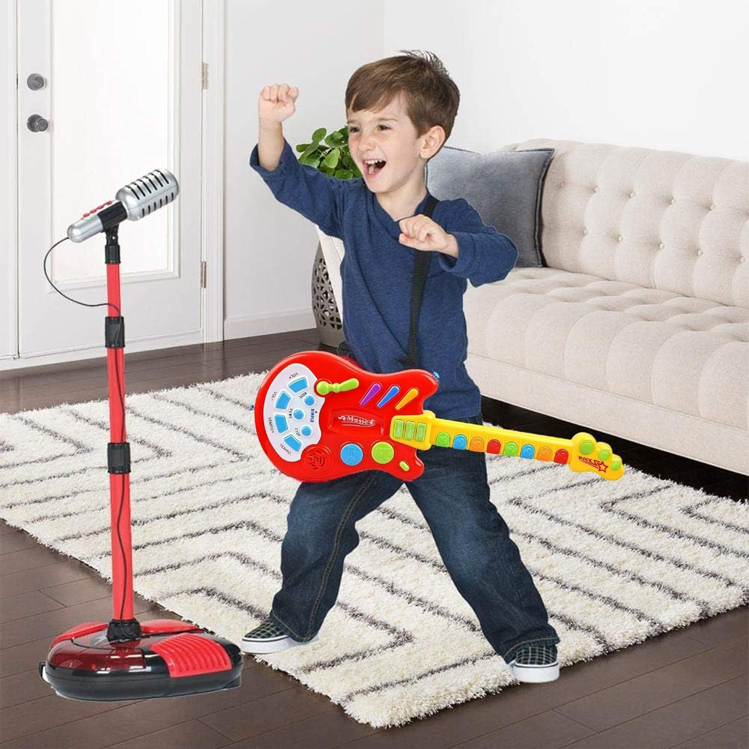 Music Toy Electric Guitar for Toddlers 3+ with over 20 Interactive Buttons, Whamy Lever and Modes with Rock Guitar Sound and Lights Perfect Music Development & Education Toy from Hobby Crazy image number 5