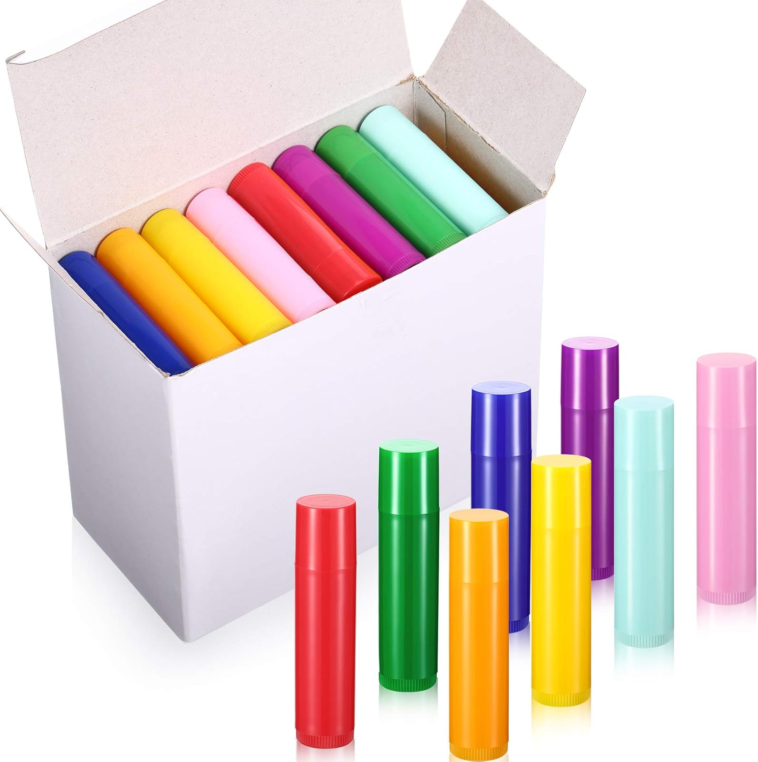 64 Pieces Lip Balm Tubes 5 Ml Empty Lip Gloss Balm Containers Refillable Rotatable Plastic Lipstick Tubes DIY Lip Gloss Balm Tube Holder for DIY Cosmetic, 8 Colors image number 2