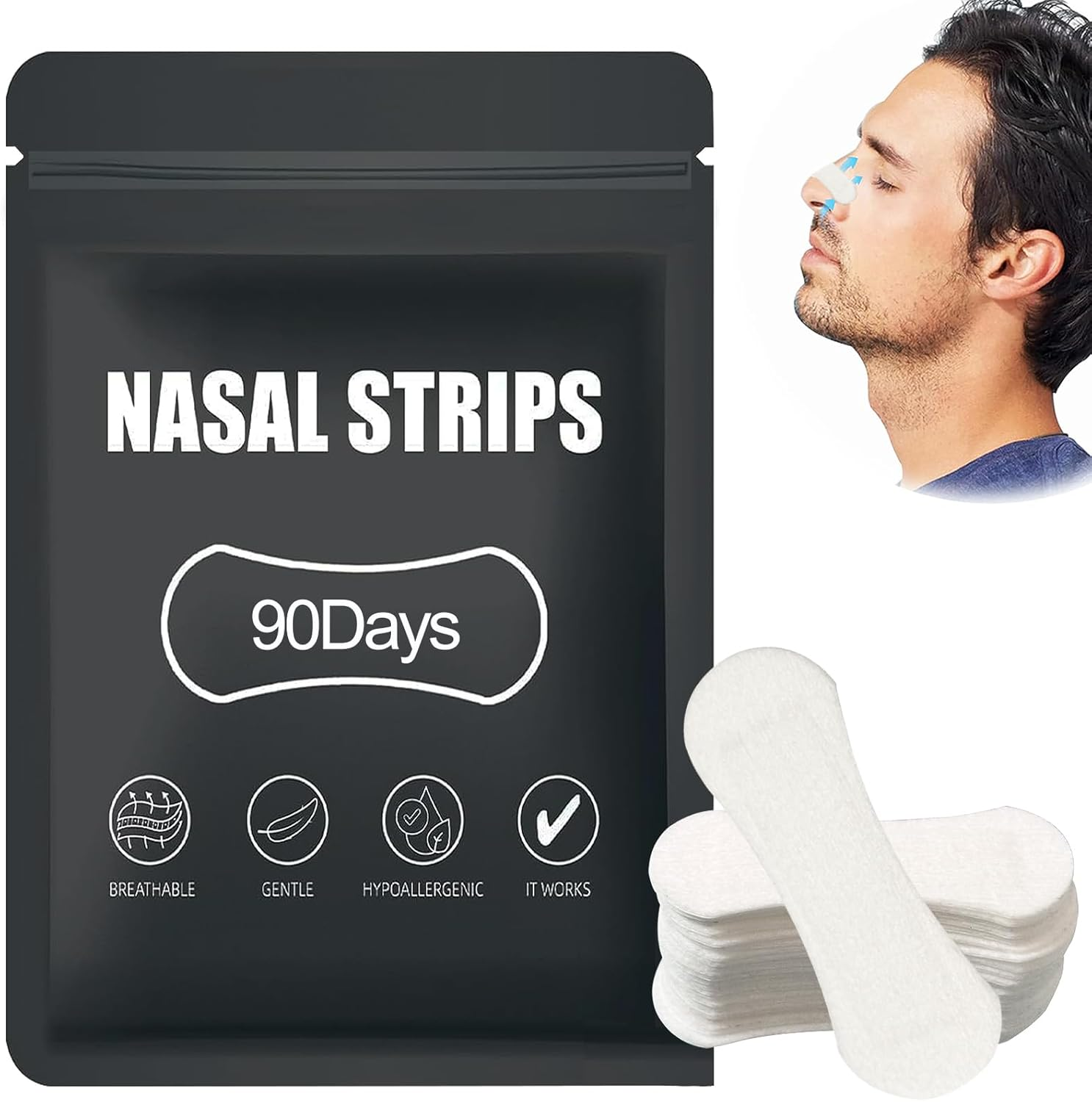 90 Days Supply anti Snoring Nasal Strips-For Men & Women-Snoring Relief Aid-Comfortable Nasal Strips for Nighttime Use