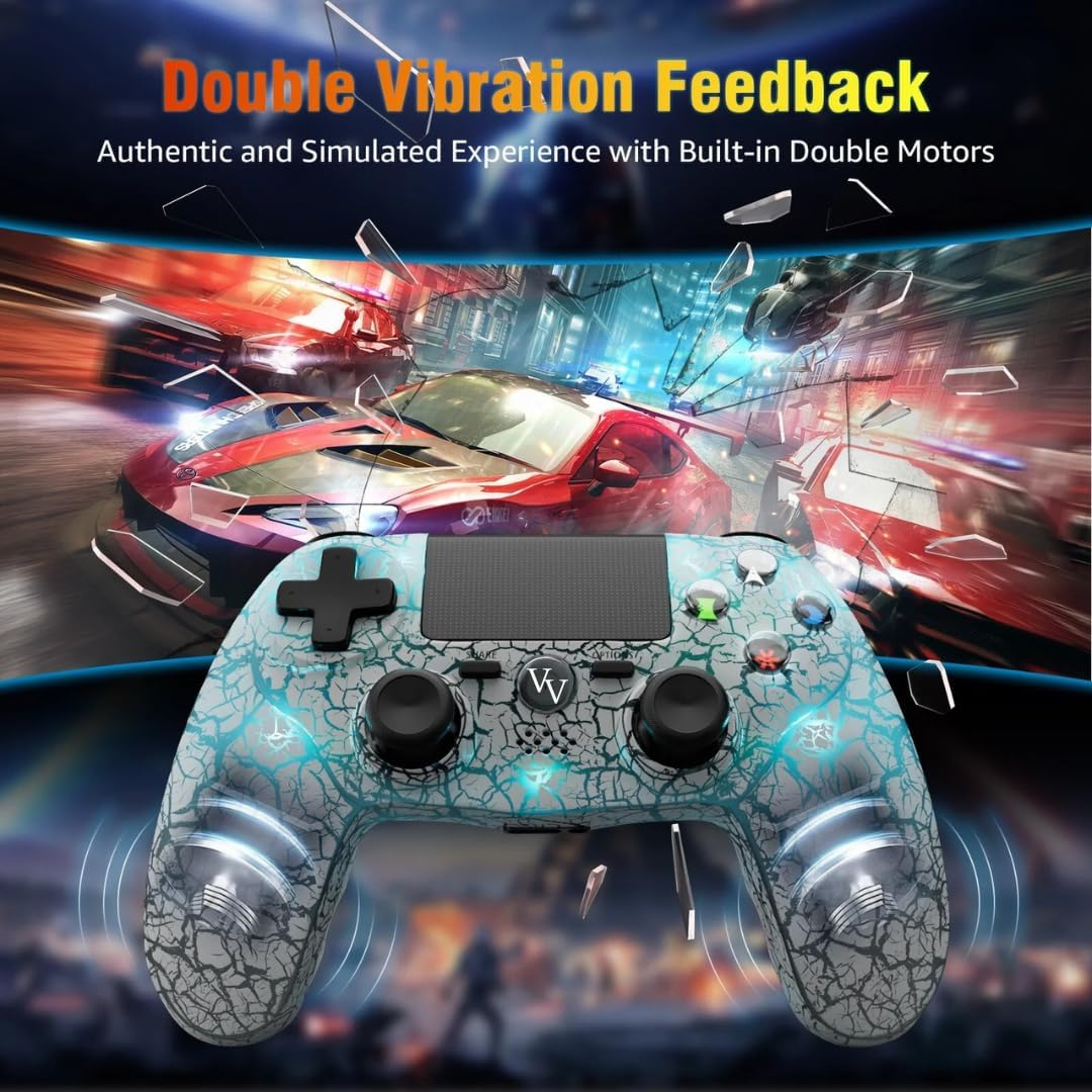 Venture Verse RGB Wireless Controller Made for Ps4,Wireless Remote Control Compatible with Playstation 4/Slim/Pro,With Double Shock/Audio/Six-Axis Motion Sensor(Cracked White) image number 1
