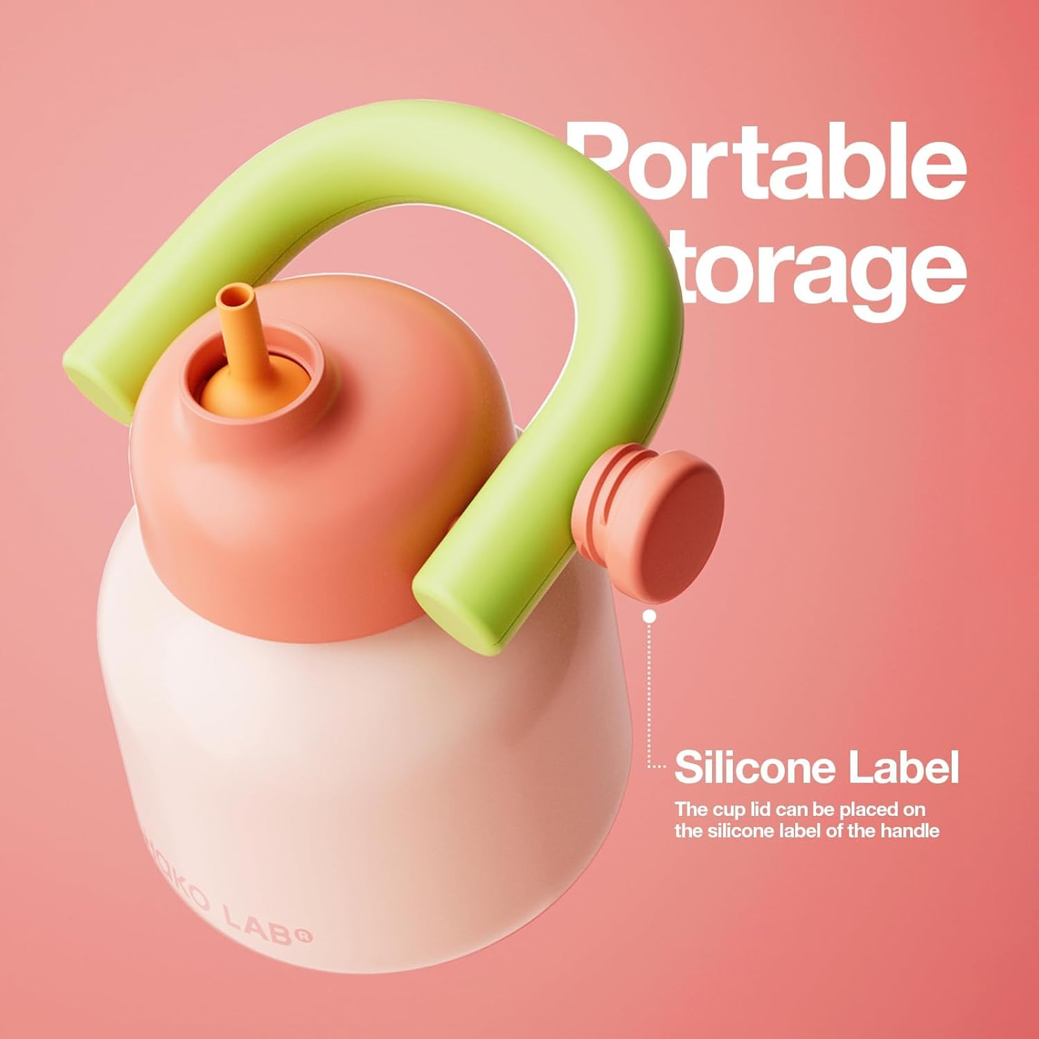 Water Bottle with Straw and Carry Handle | Wide Mouth Vacuum Insulated Stainless Steel Metal Thermos Bottles | Reusable, Leak-Proof and Bpa-Free | 33Oz (Pink&Green) image number 4