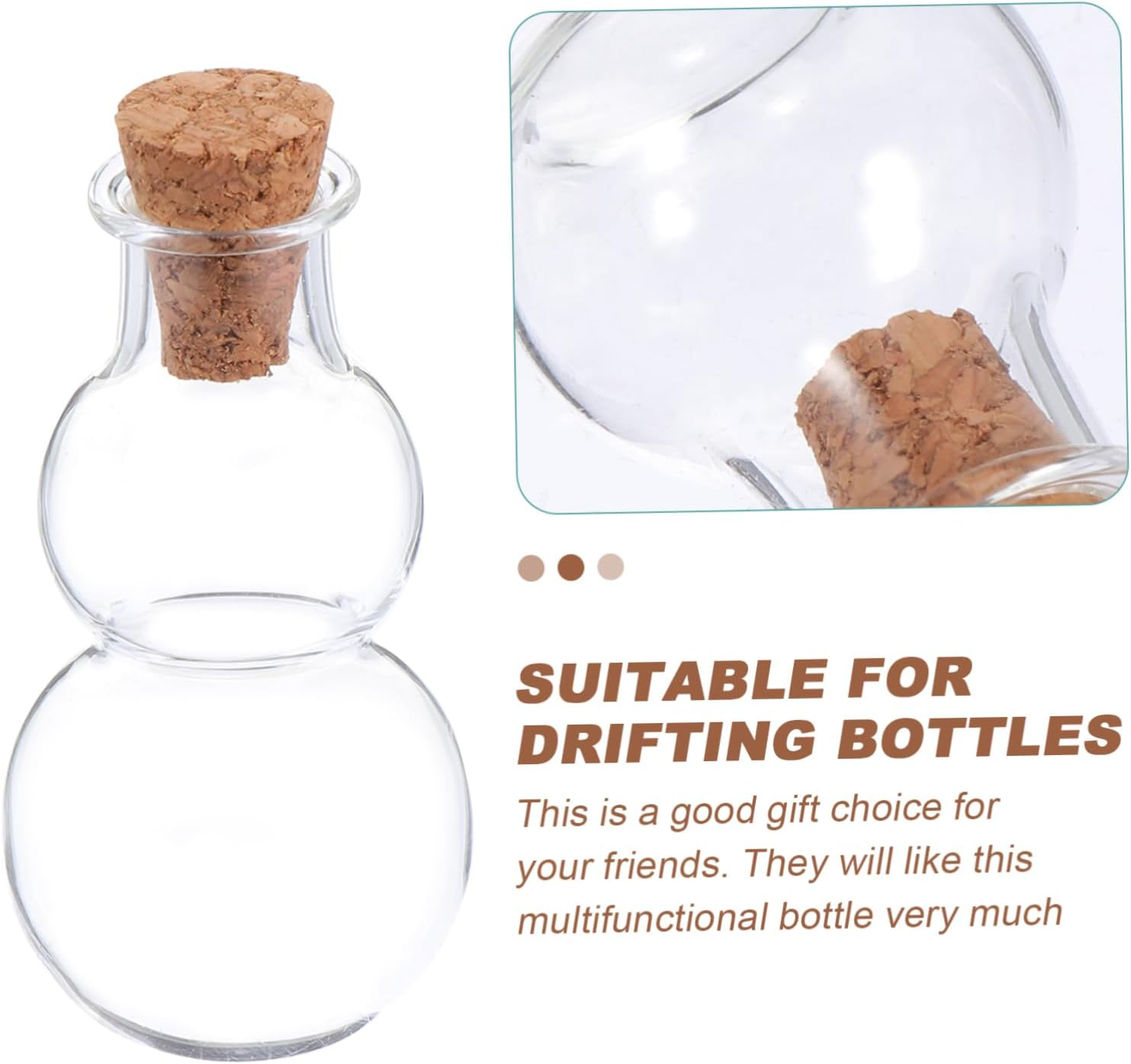 Gourd Shaped Drifting Glass Bottles with Cork Stoppers Medium Size Diy Message Jars for Craft Decoration 3Pcs