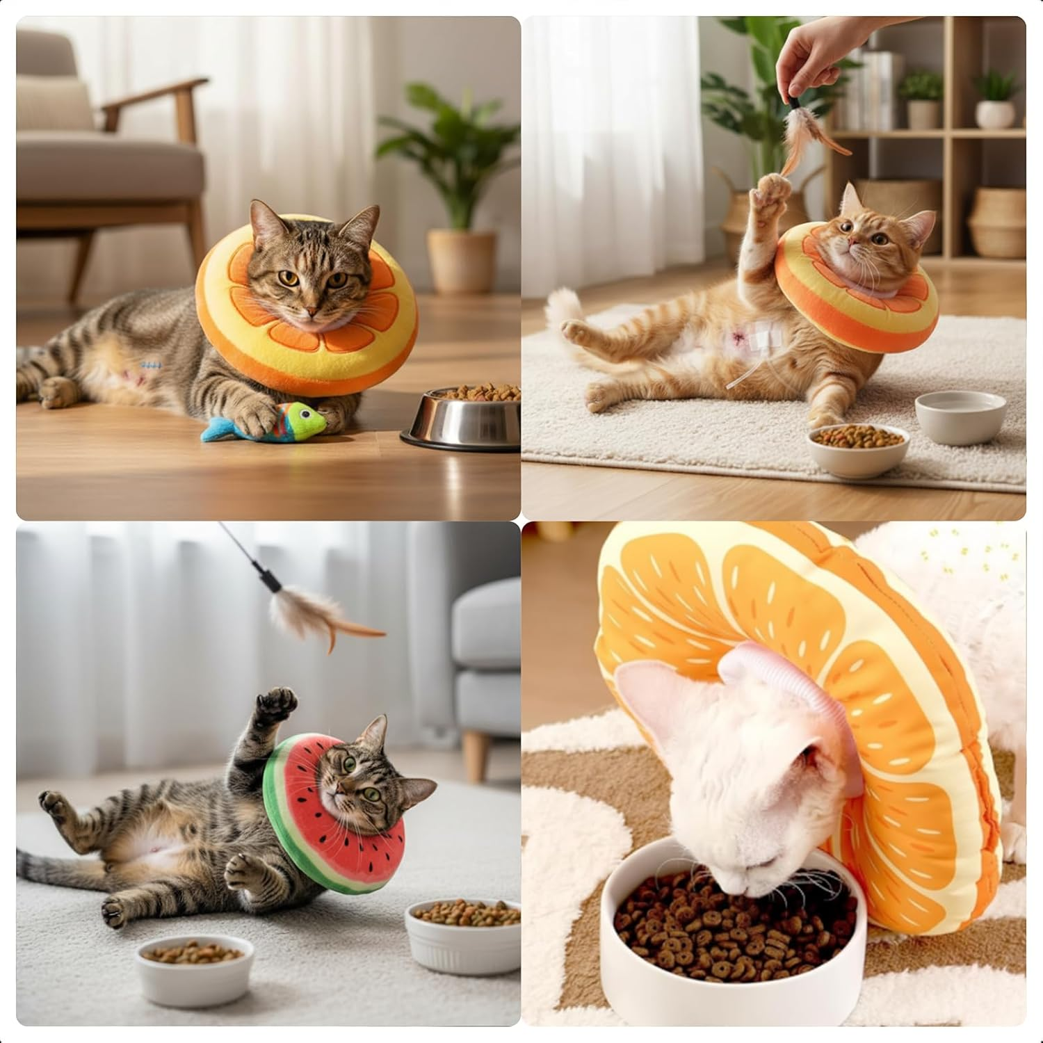 2 Pcs Adjustable Cat Cone Collar Soft Small Cat Recovery Collar after Surgery Cute Elizabethan Donut Kitten Neck Cones to Stop Licking, Orange Watermelon Shaped for Small Dogs Puppies Pet, 5-7 Lbs image number 5