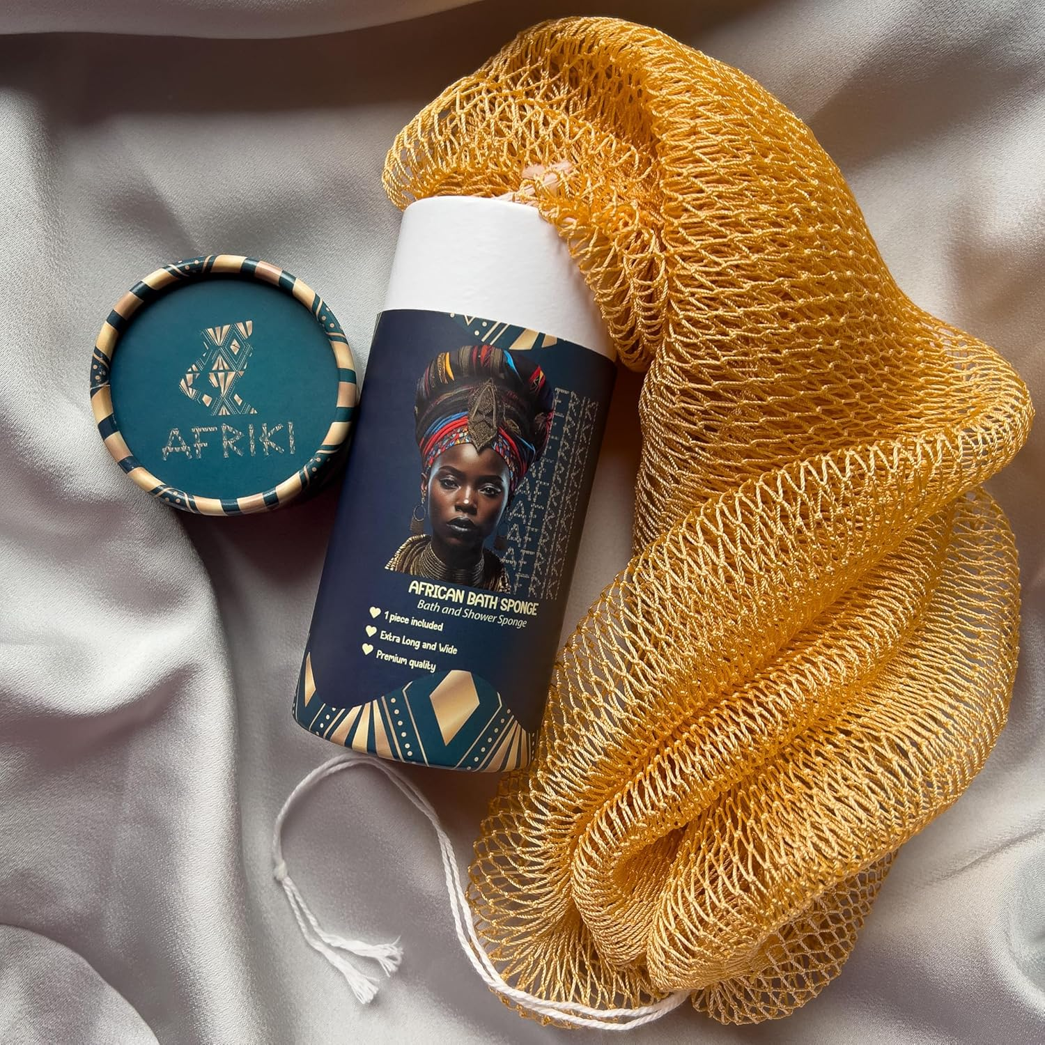 AFRIKI African Net Sponge, Authentic African Exfoliating Sponge, Black Owned, Back Scrubber, 45 Inch Long for Normal to Sensitive Skin, for Daily Use, Original Collection - Forest Green image number 4