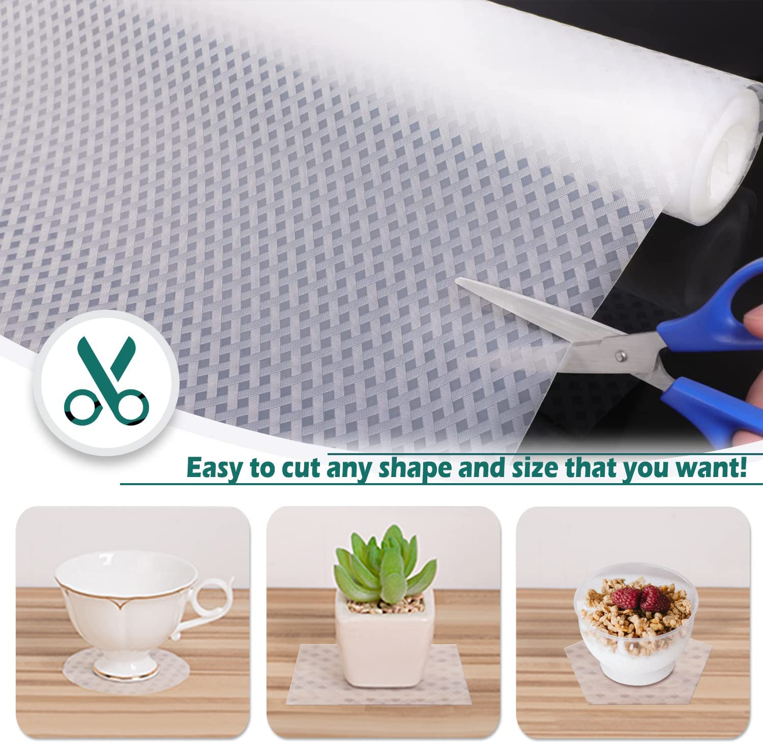 Drawer Liner 45Cm X 6M, Shelf Liners for Kitchen Cabinets EVA Fridge Mats Washable Double Sided Drawer Liner Roll for Cabinet Kitchen Bedroom Bathroom Office (Clear) image number 4