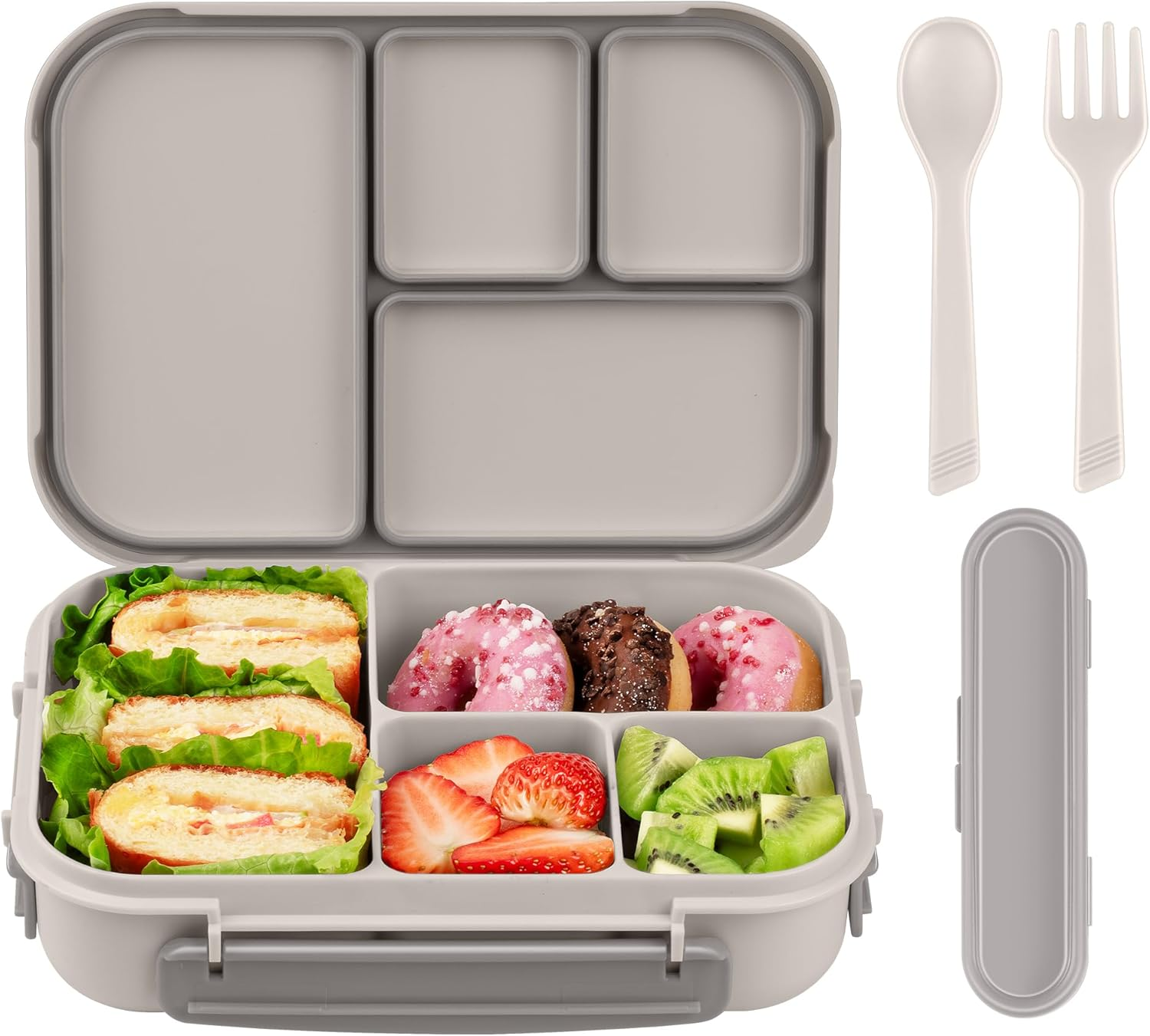 Lunch Box Kids,Bento Box Adult,Leakproof Lunch Containers for Adults/Kids/Toddler,1200Ml-4 Compartments Bento Lunch Box with Utensil,Microwave & Dishwasher & Freezer Safe (White) image number 5