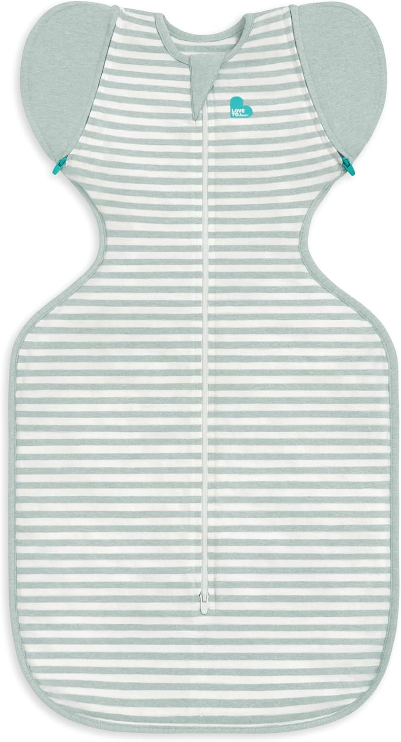 Love to Dream Transition Bag 0.2T Stretch Cotton Medium Large (8.5-11Kg) Stage 2, Soft & Breathable, Lightweight for Comfortable Sleep, Ideal for Newborns, Stripe Print, Olive image number 2