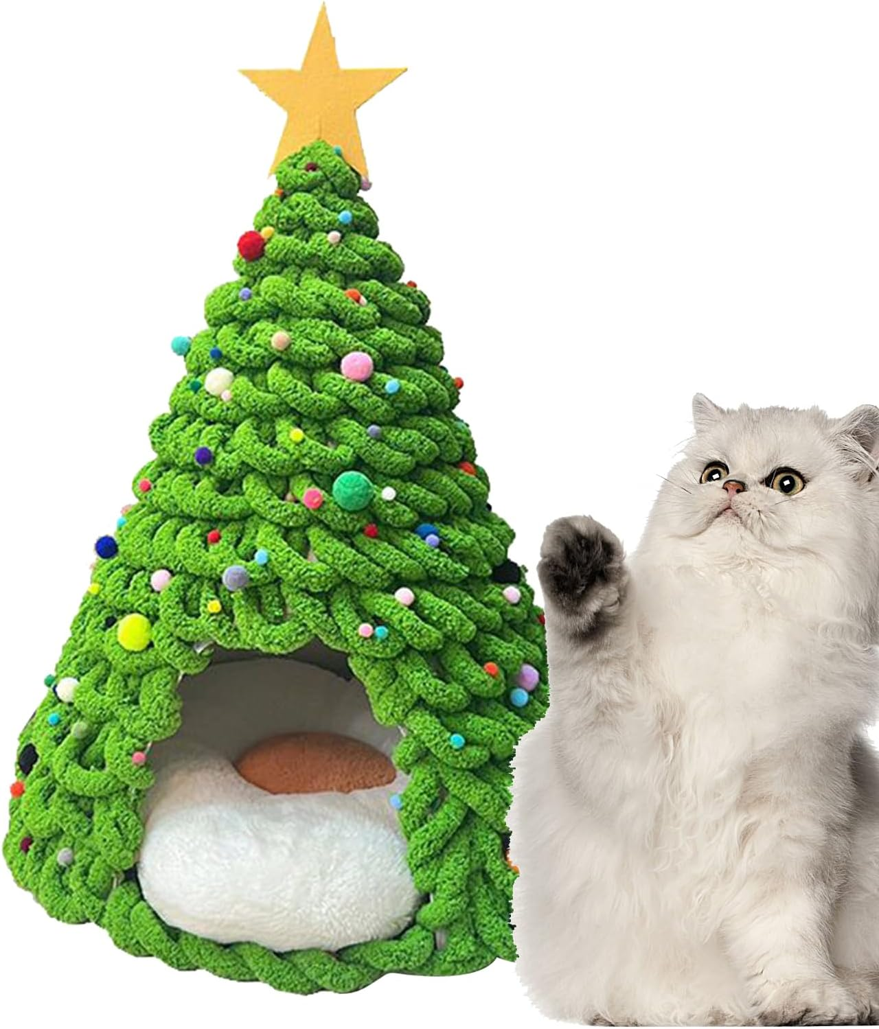 Cat Christmas Tree Bed - Kitten Cave Beds Material Set,Cave House Furniture Craft Decorations for Cats Dogs Pets Family Friends Holiday