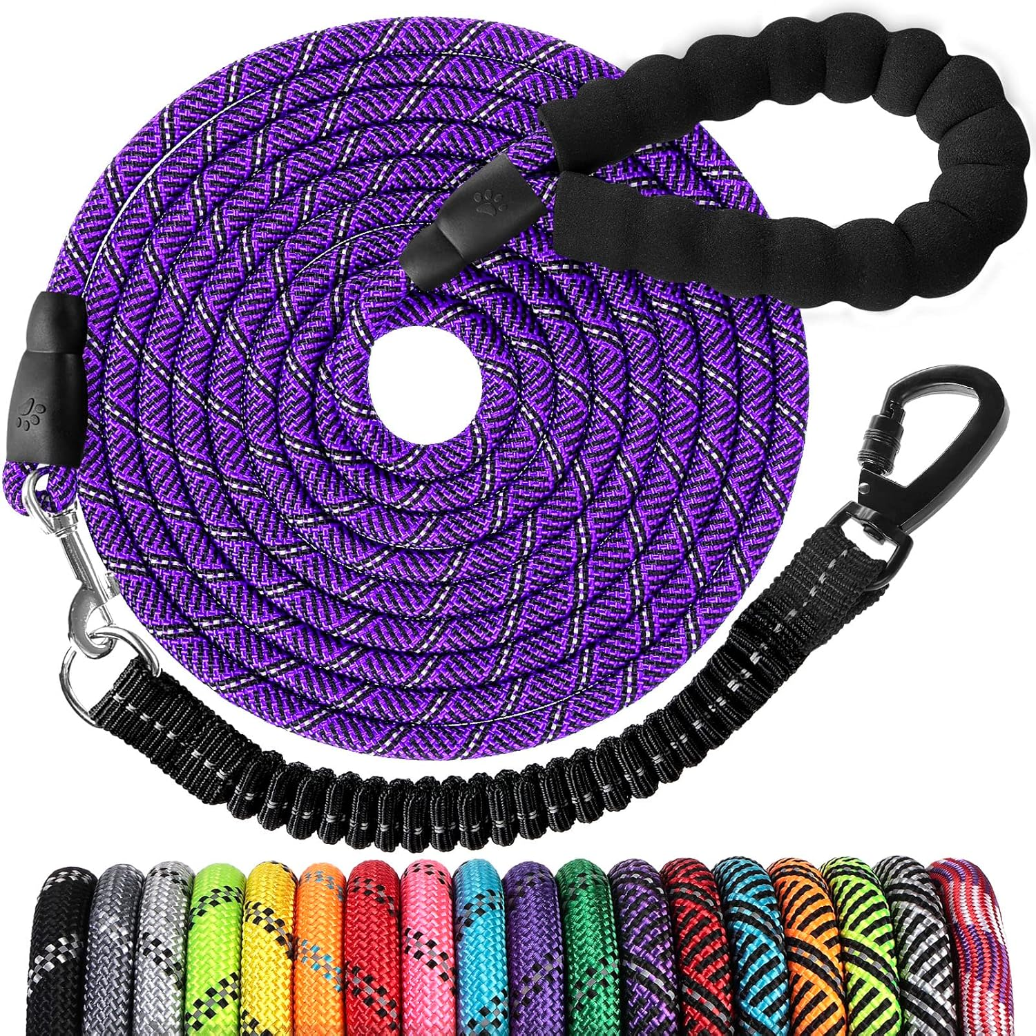 Long Dog Leash 15 FT: Heavy Duty Rope Leashes for Dogs Training with Swivel Lockable Hook Reflective Threads Bungee and Padded Handle - Dog Lead for Large Small Medium Dogs outside Walking Hiking image number 2