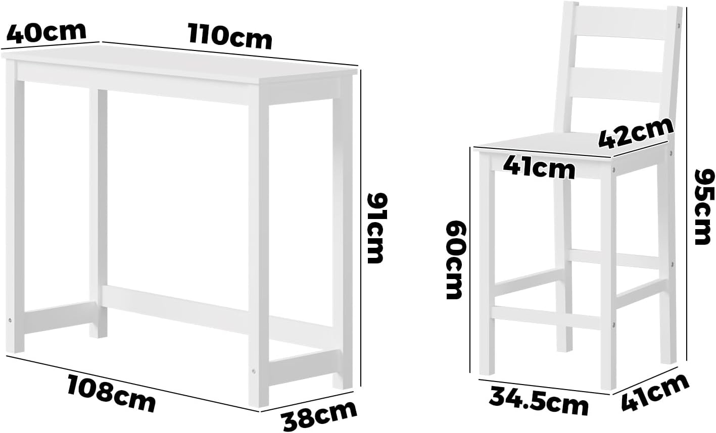 Oikiture 3PCS Bar Stools and Bar Table Set Kitchen Dining Table and Chairs White