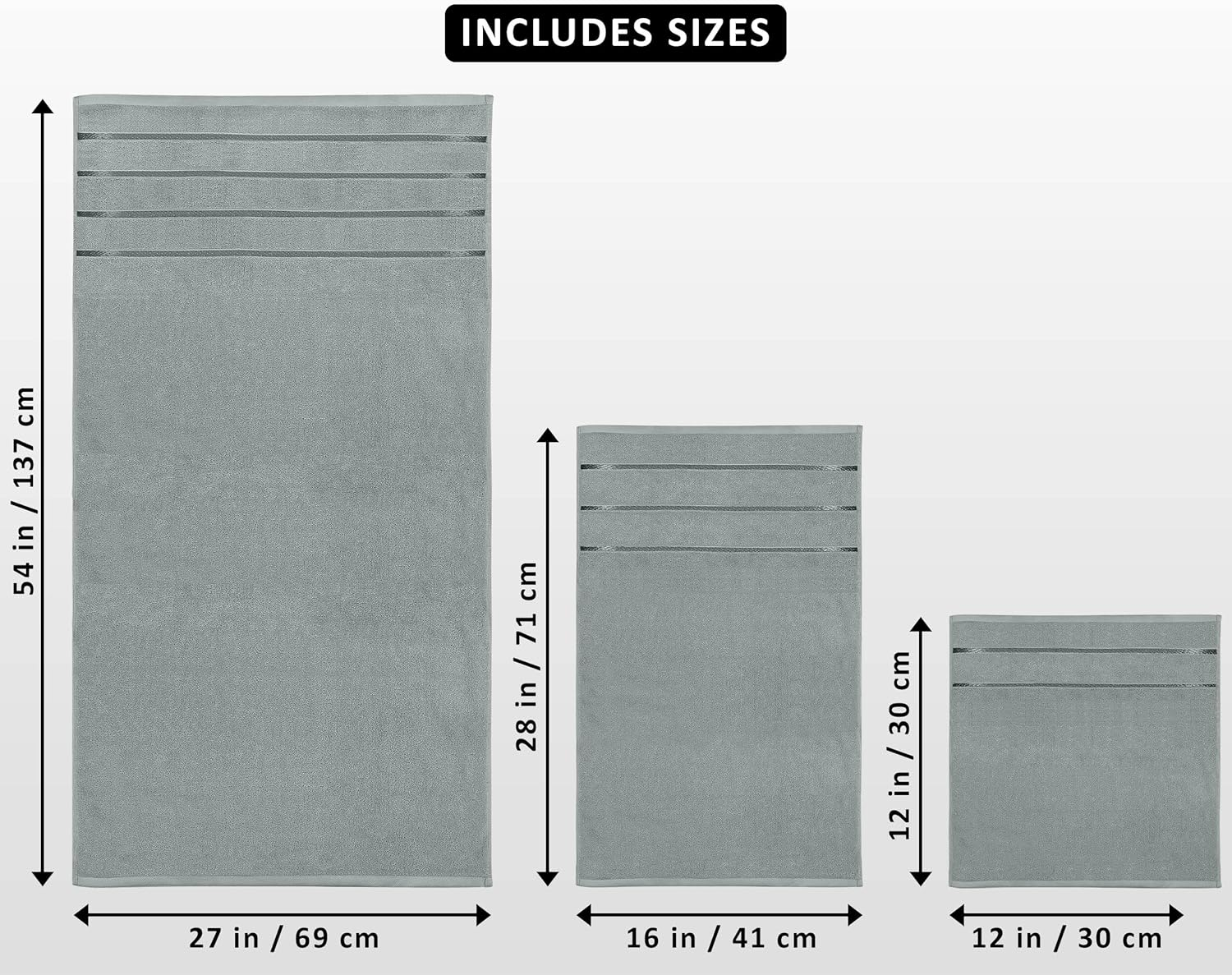 Utopia Towels 8-Piece Luxury Towel Set, 2 Bath Towels, 2 Hand Towels, and 4 Wash Cloths, 600 GSM 100% Ring Spun Cotton Highly Absorbent Viscose Stripe Towels Ideal for Everyday Use (Cool Grey) image number 7