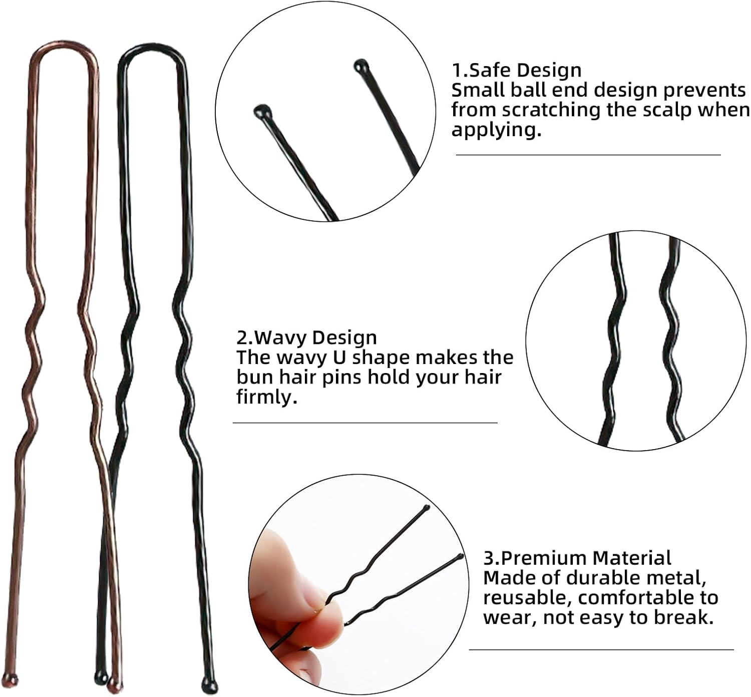 Bobby Pins Brown Metal Hair Clips U Shaped Hair Pins Black With image number 5