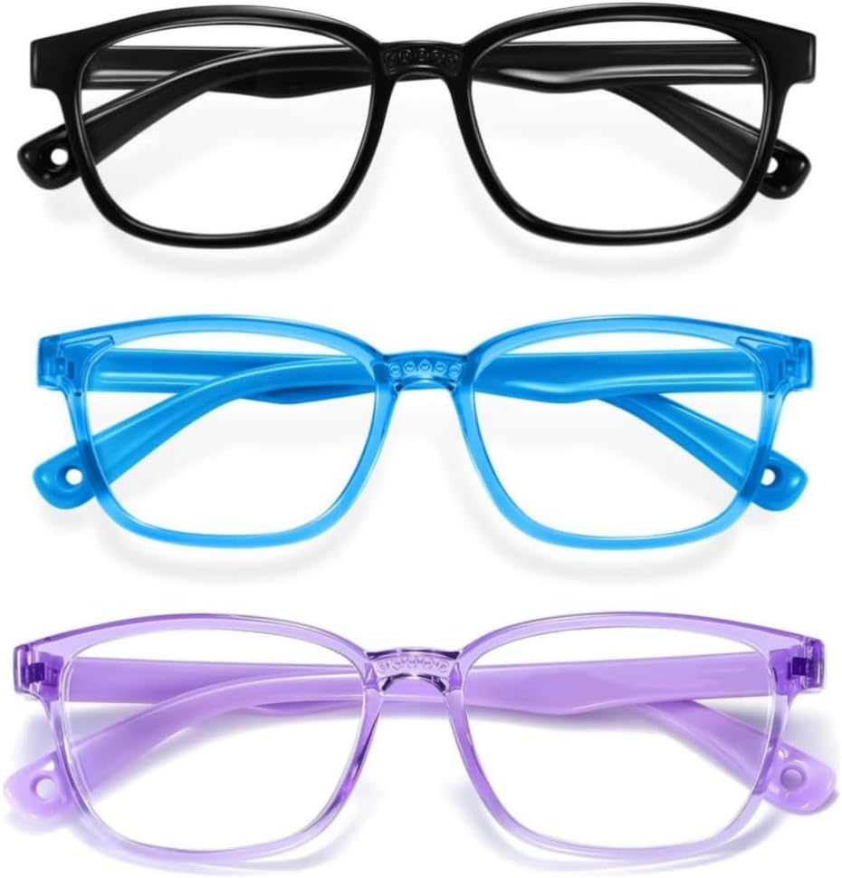 3 Pack Kids Blue Light Blocking Glasses for Reading, Phone & Computer Use - anti Blue Ray Gaming Glasses for Boys & Girls Ages 3-10