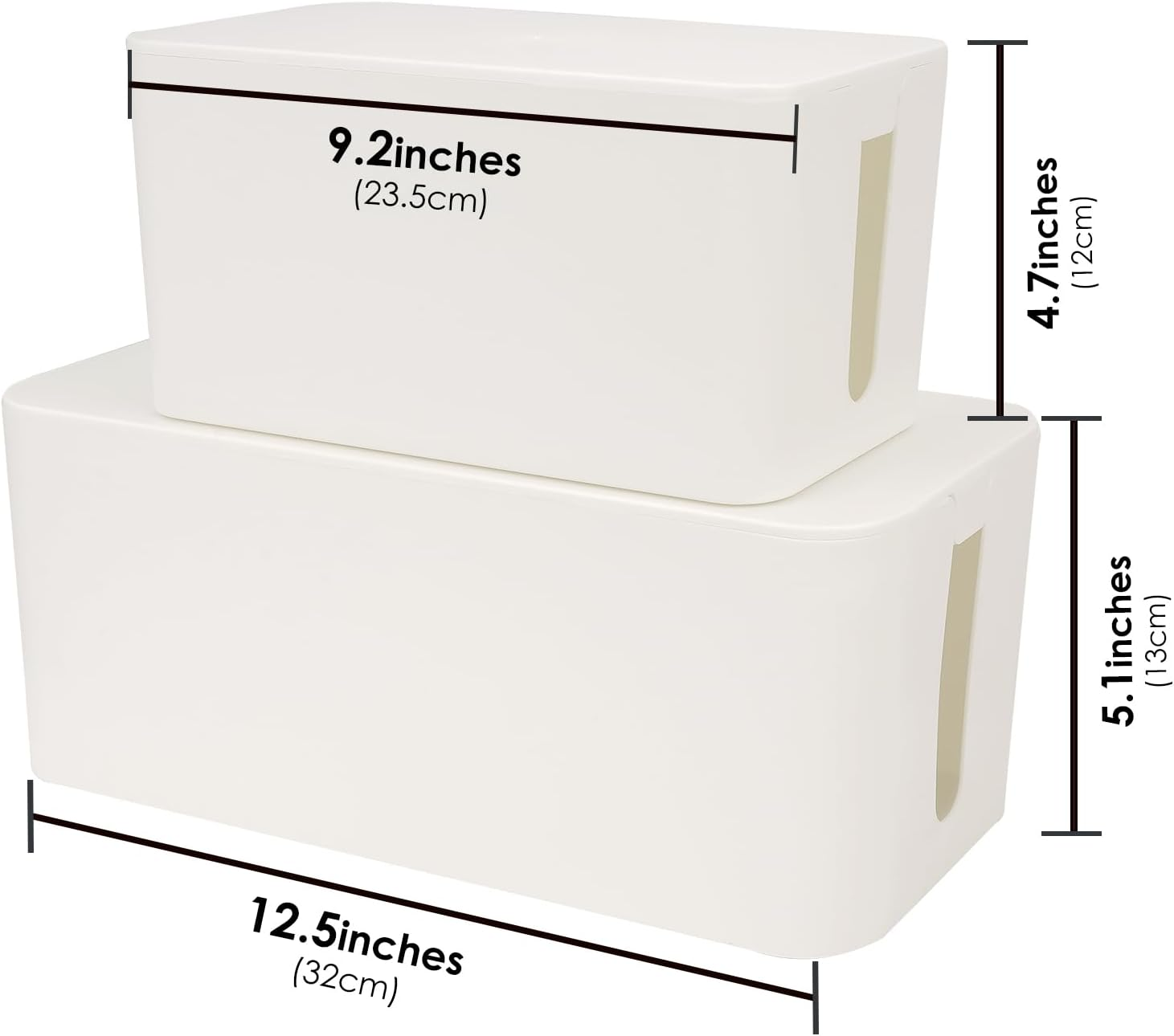 Cable Management Box Set of Two, Cord Organizer Box to Hide Surge Protector on Desk or Floor, TV Computer Wires Organizer Hider Box (White) image number 2