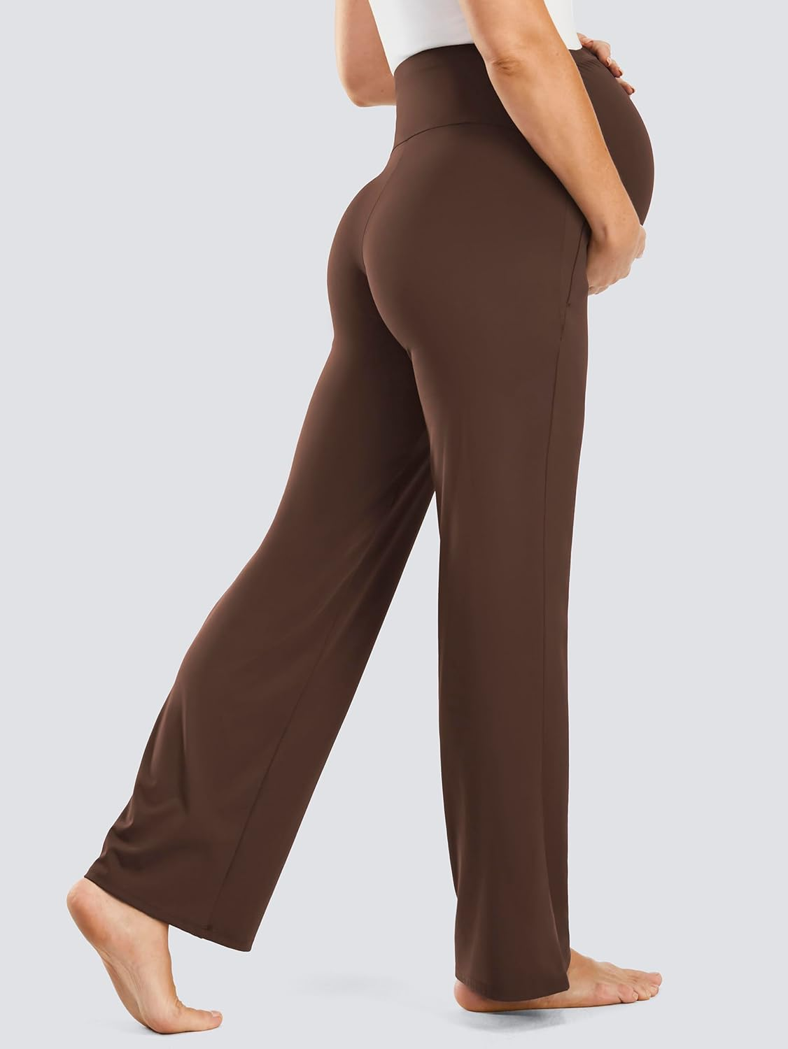 JOYSPELS Maternity Pants over the Belly Work Yoga Lounge Pregnancy Pants with Zippered Pockets image number 6