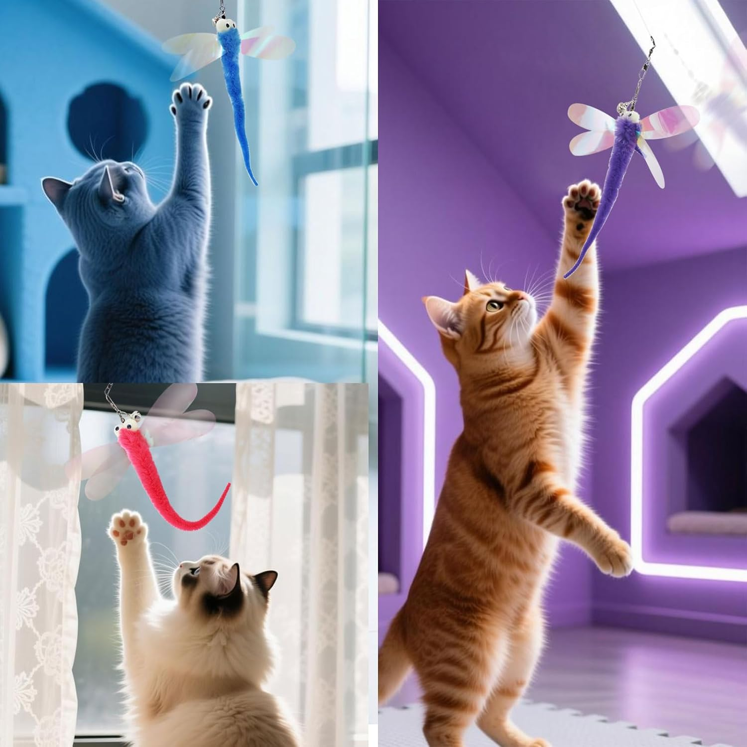 SONGWAY Cat Toy Wand Replacement - 6 Dragonflie Cat Toys, Cat Feather Toy Refills, Cat Teaser Wand Attachments, Interactive Cat Toys for Indoor Cats image number 3