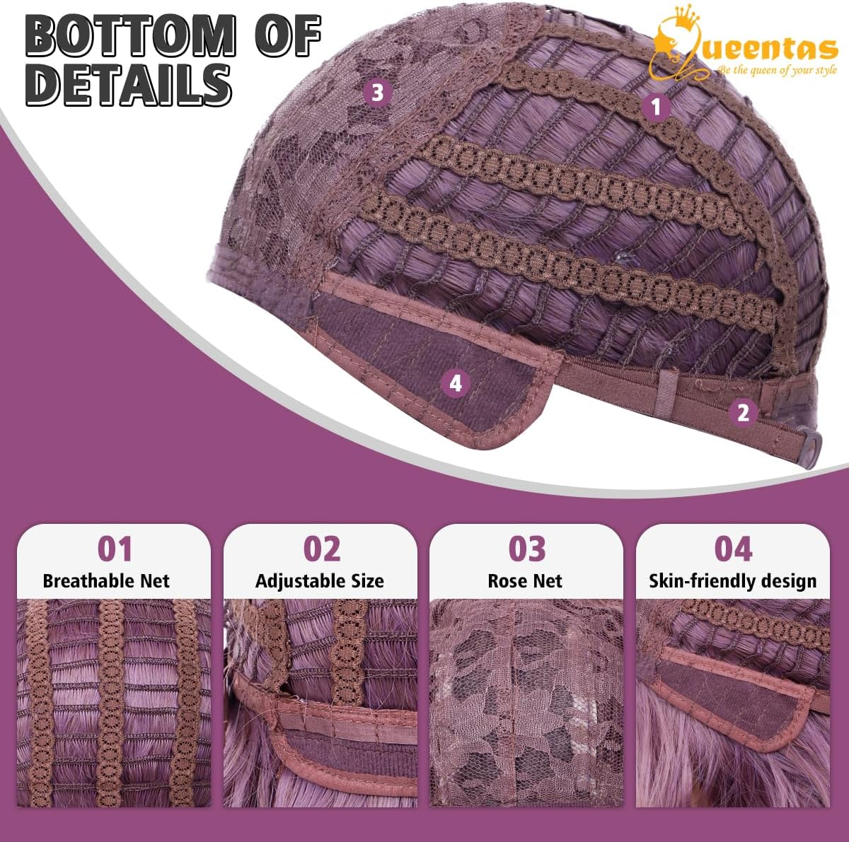 QUEENTAS Purple Wavy Bob Wigs for Women Shoulder Length with Bangs Short Curly Wig for Daily Use Cosplay Synthetic Hair Wig - Blonde image number 6