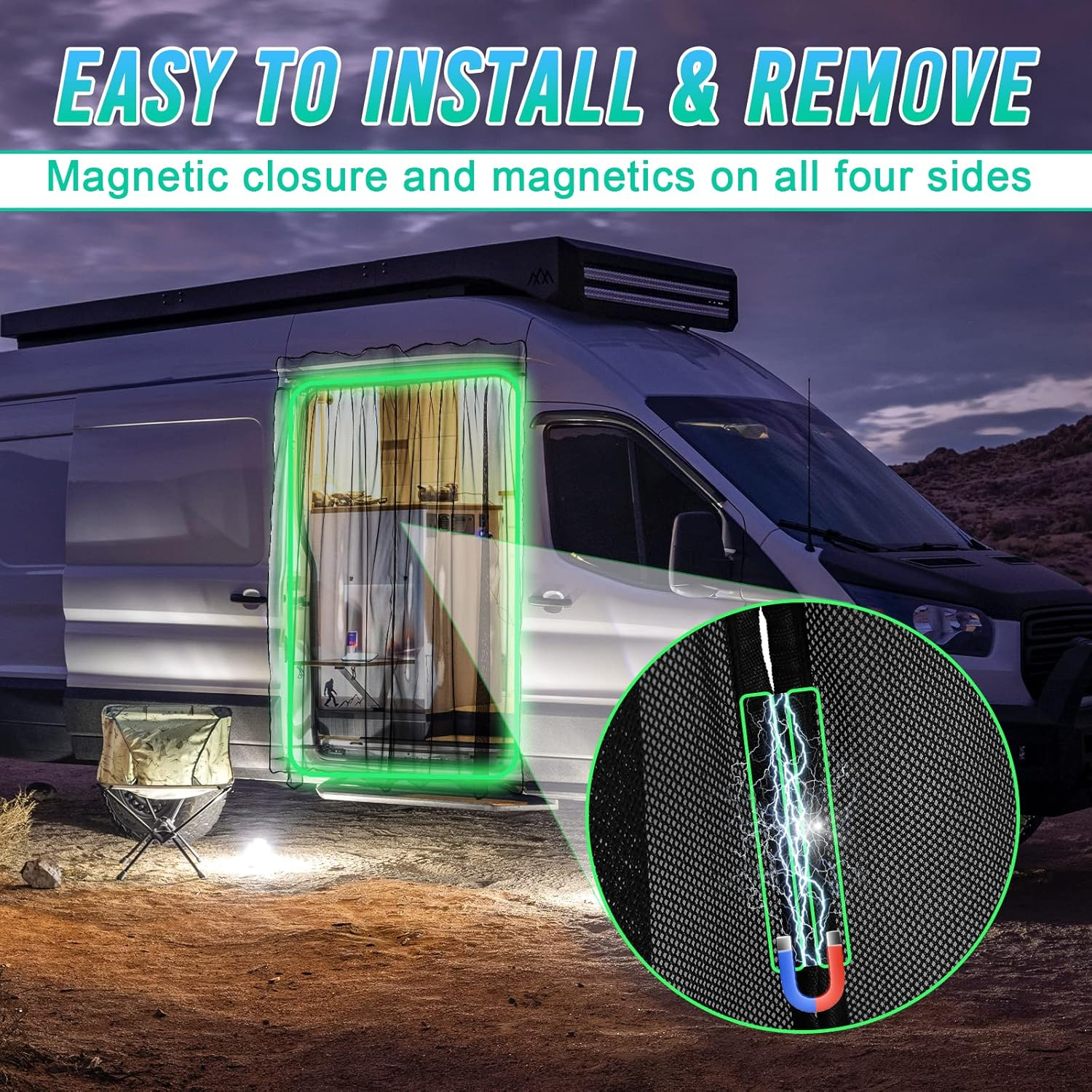 BLACKHORSE-RACING Magnetic Van Bug Fly Screen Replacement for Mercedes Sprinter Vans and Other Campervans, Magnetic Mosquito Net for Motorhome RV Sliding Door Van Screen Bug Mesh - Small image number 2